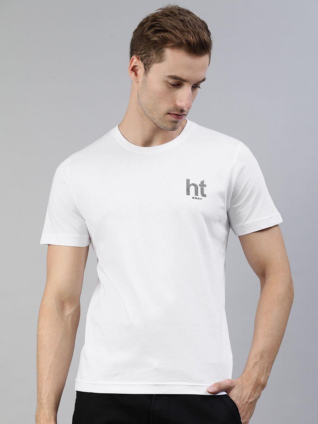 huetrap men white brand logo printed pure cotton t-shirt