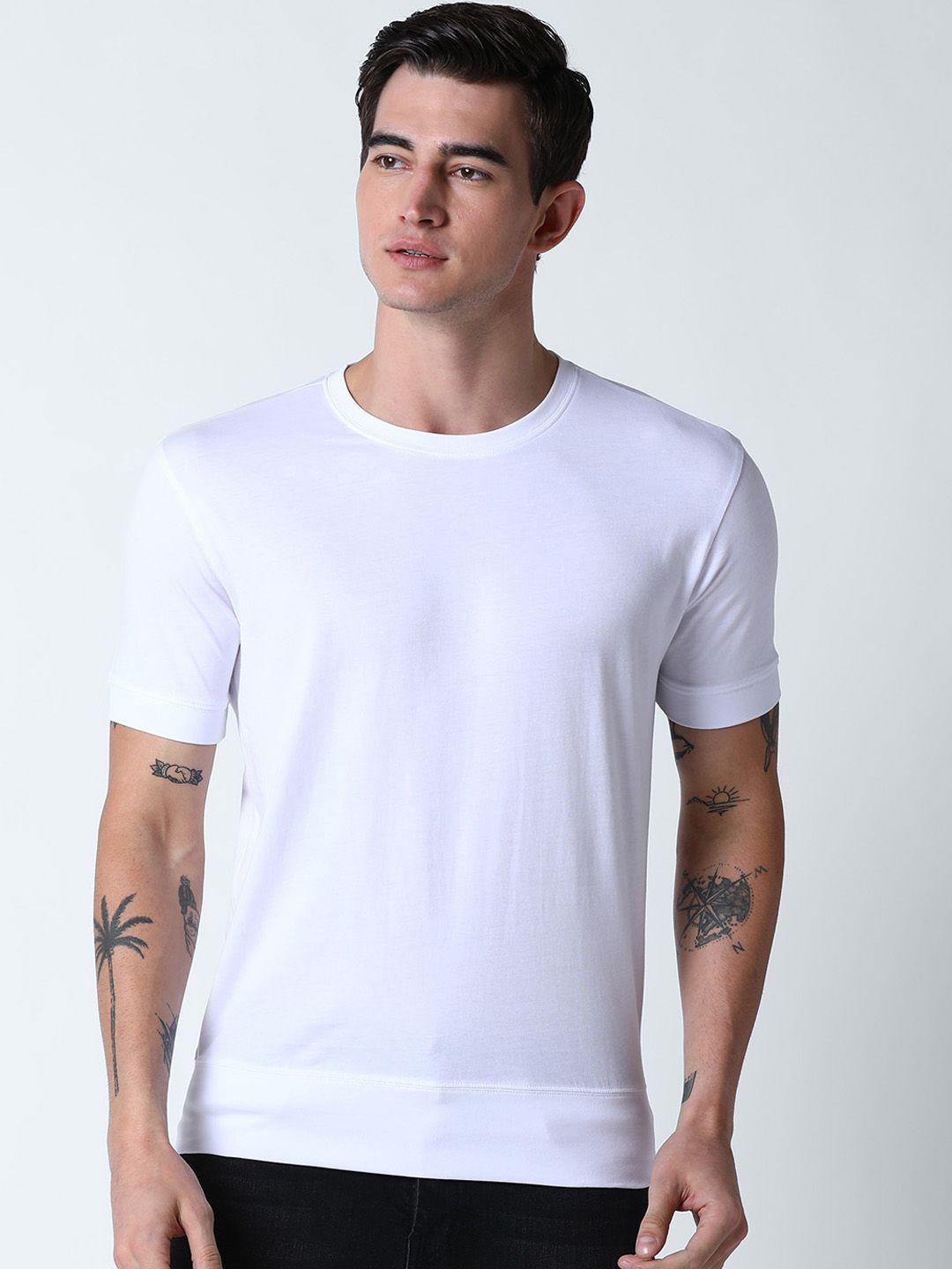 huetrap men white solid round neck t-shirt
