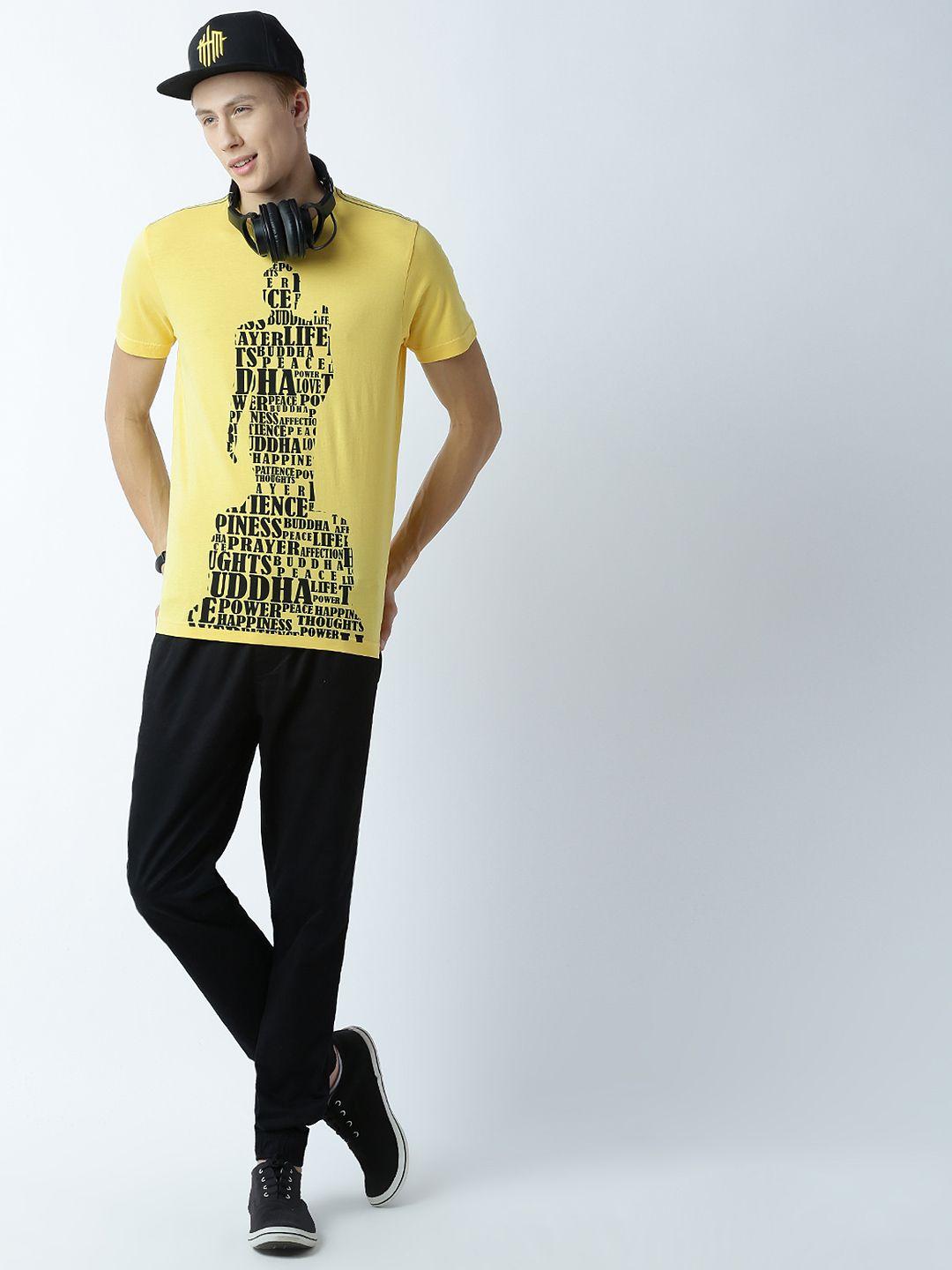 huetrap men yellow printed t-shirt