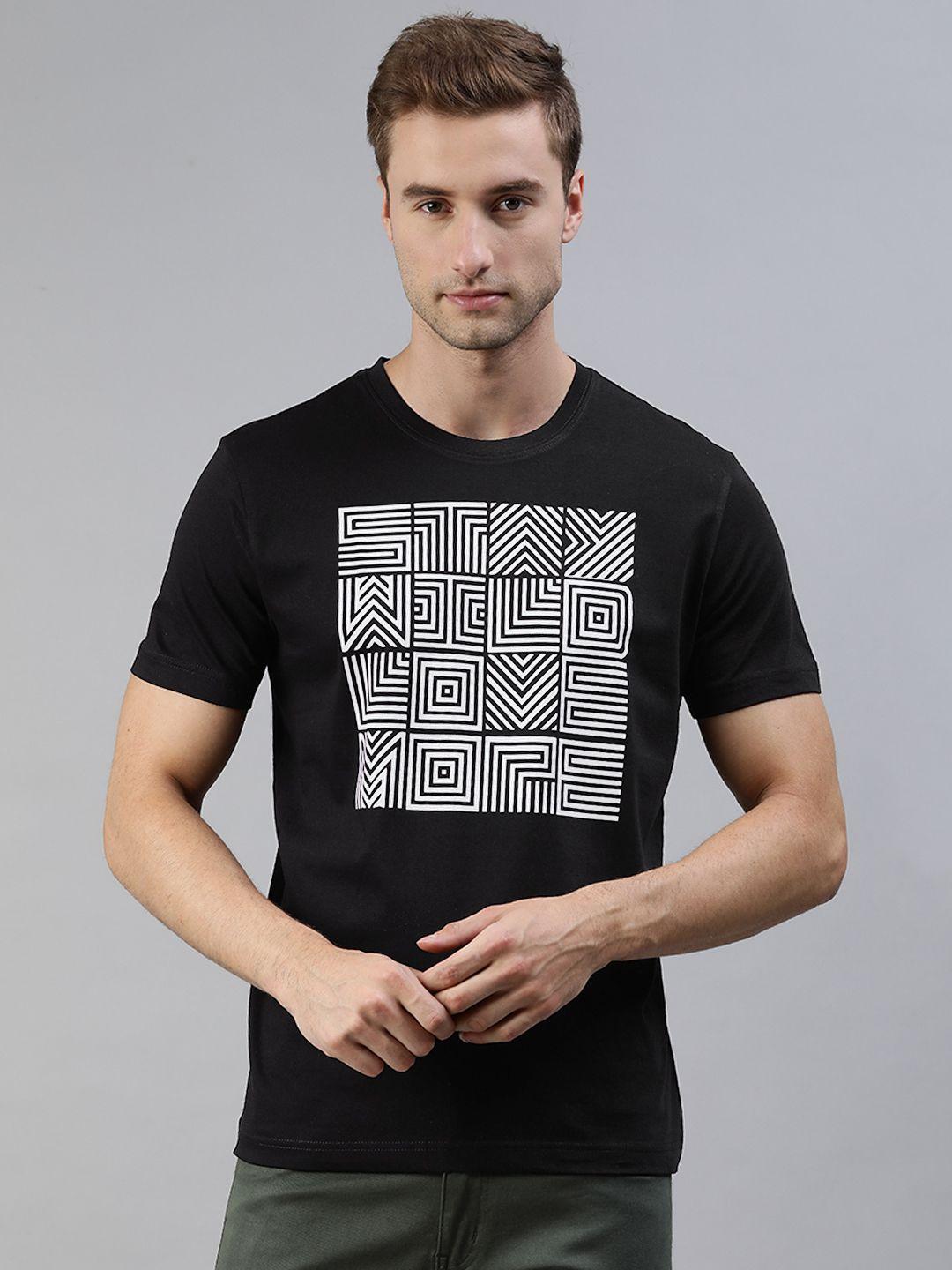 huetrap men black printed cotton t-shirt