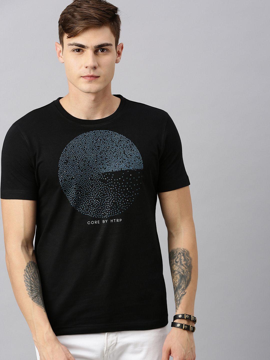 huetrap men black printed round neck sustainable t-shirt