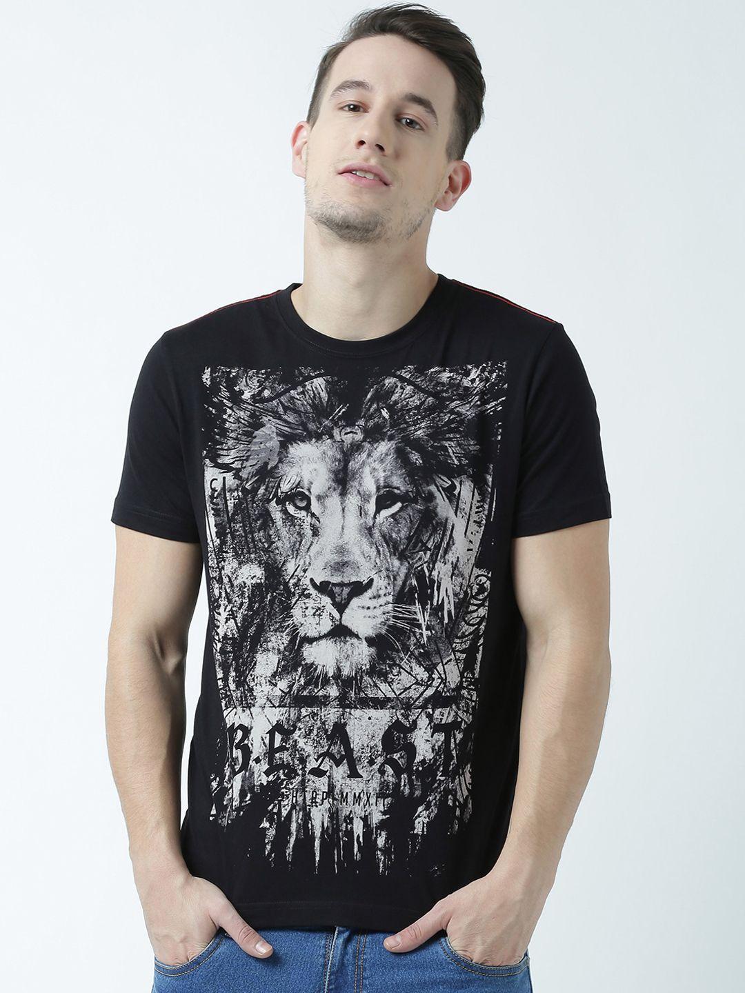 huetrap men black printed round neck t-shirt