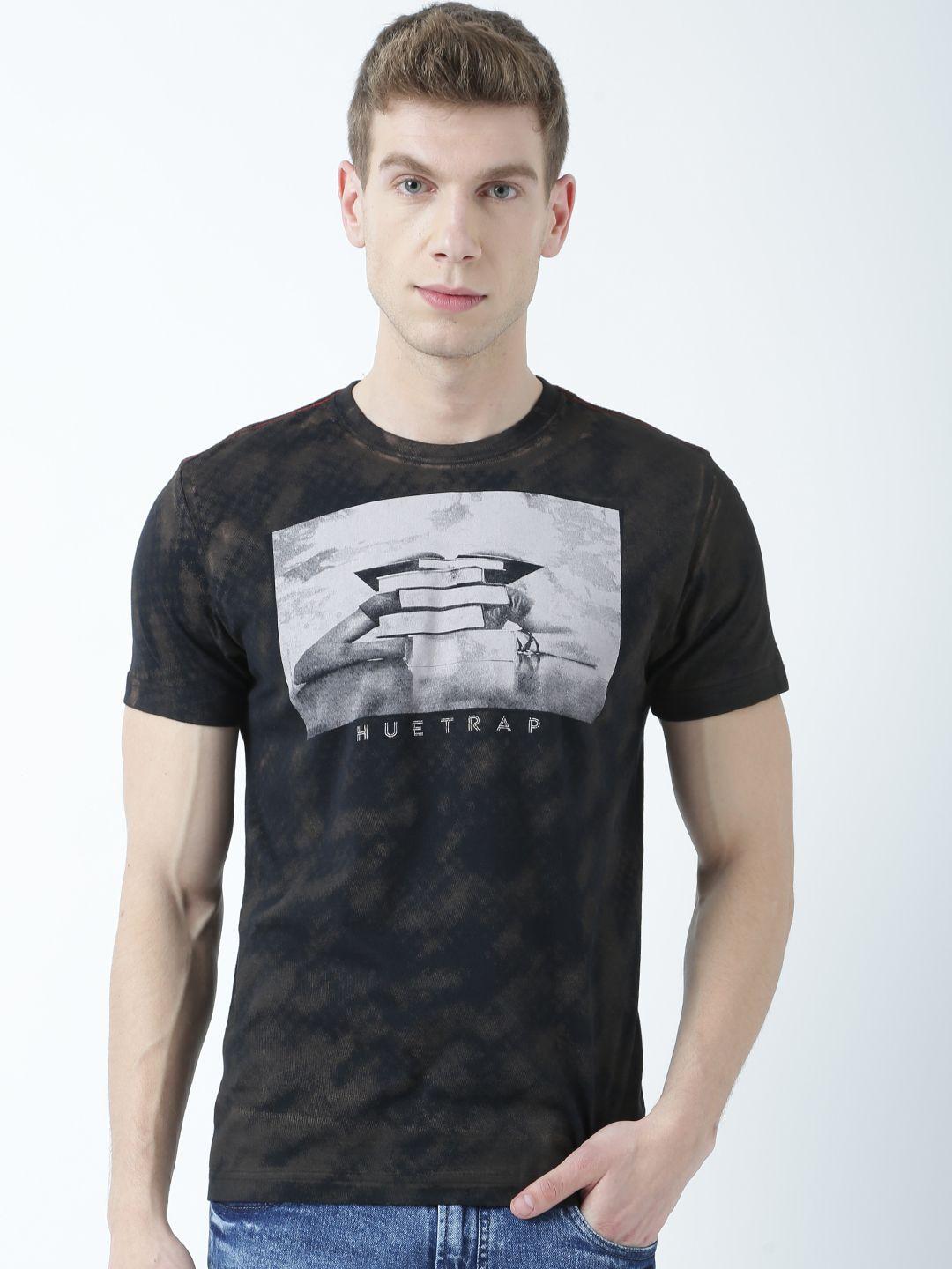 huetrap men black printed round neck t-shirt