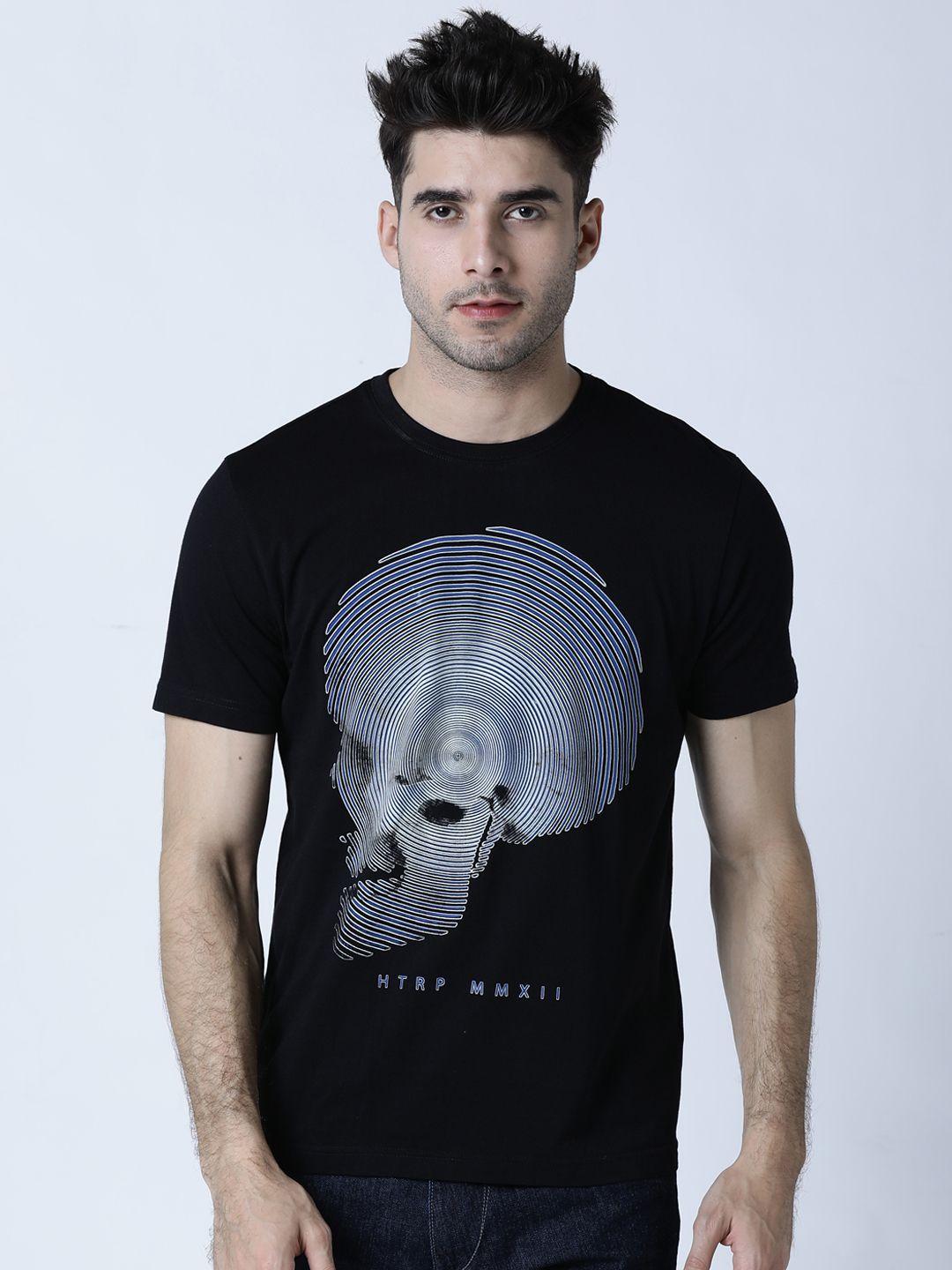 huetrap men black printed round neck t-shirt