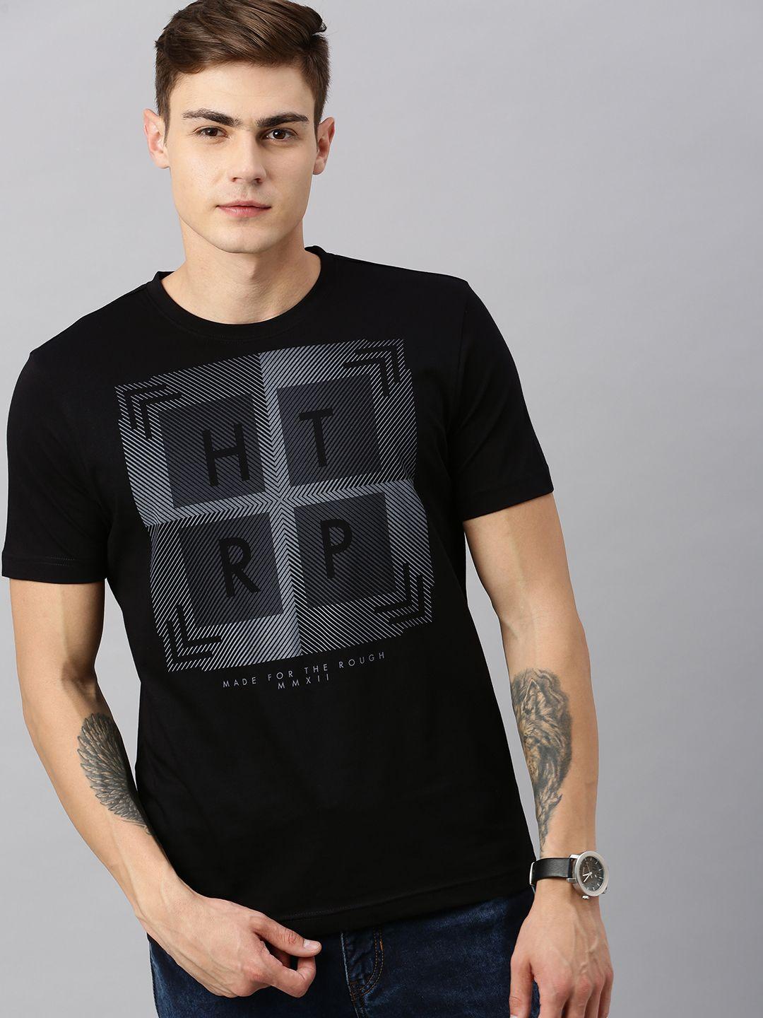 huetrap men black rogue graphic printed round neck t-shirt