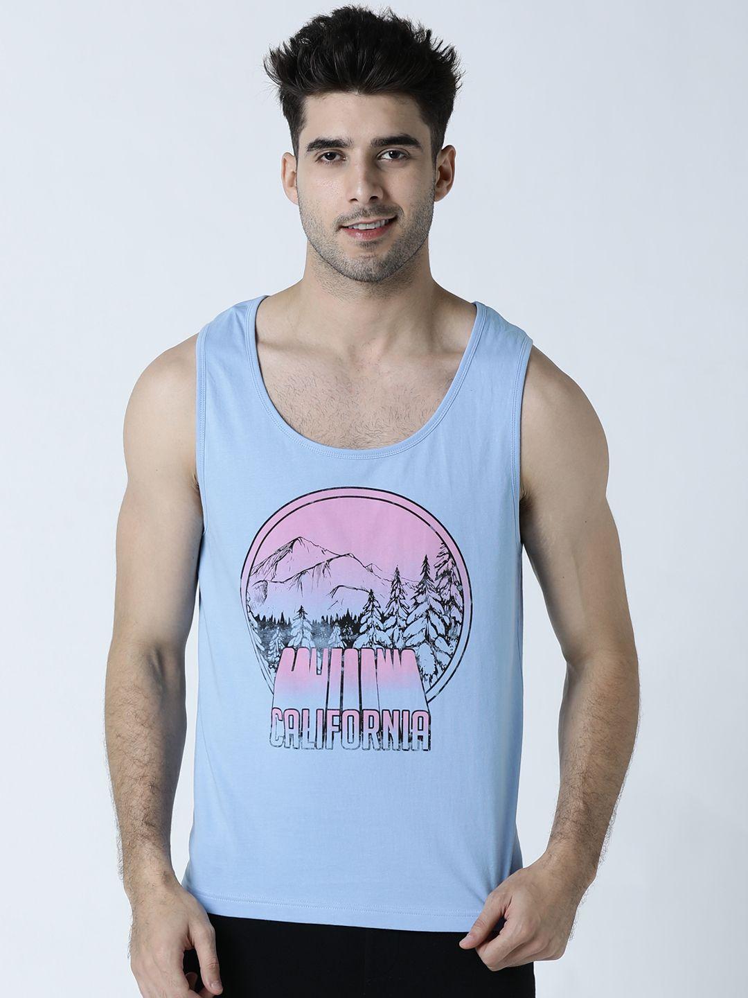 huetrap men blue & pink printed scoop neck t-shirt