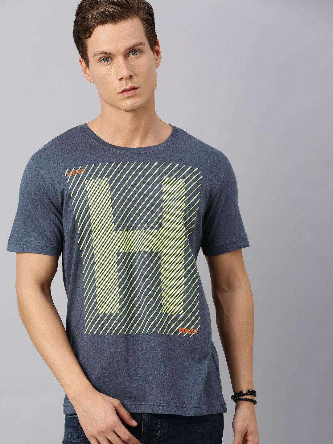 huetrap men blue printed round neck sustainable t-shirt