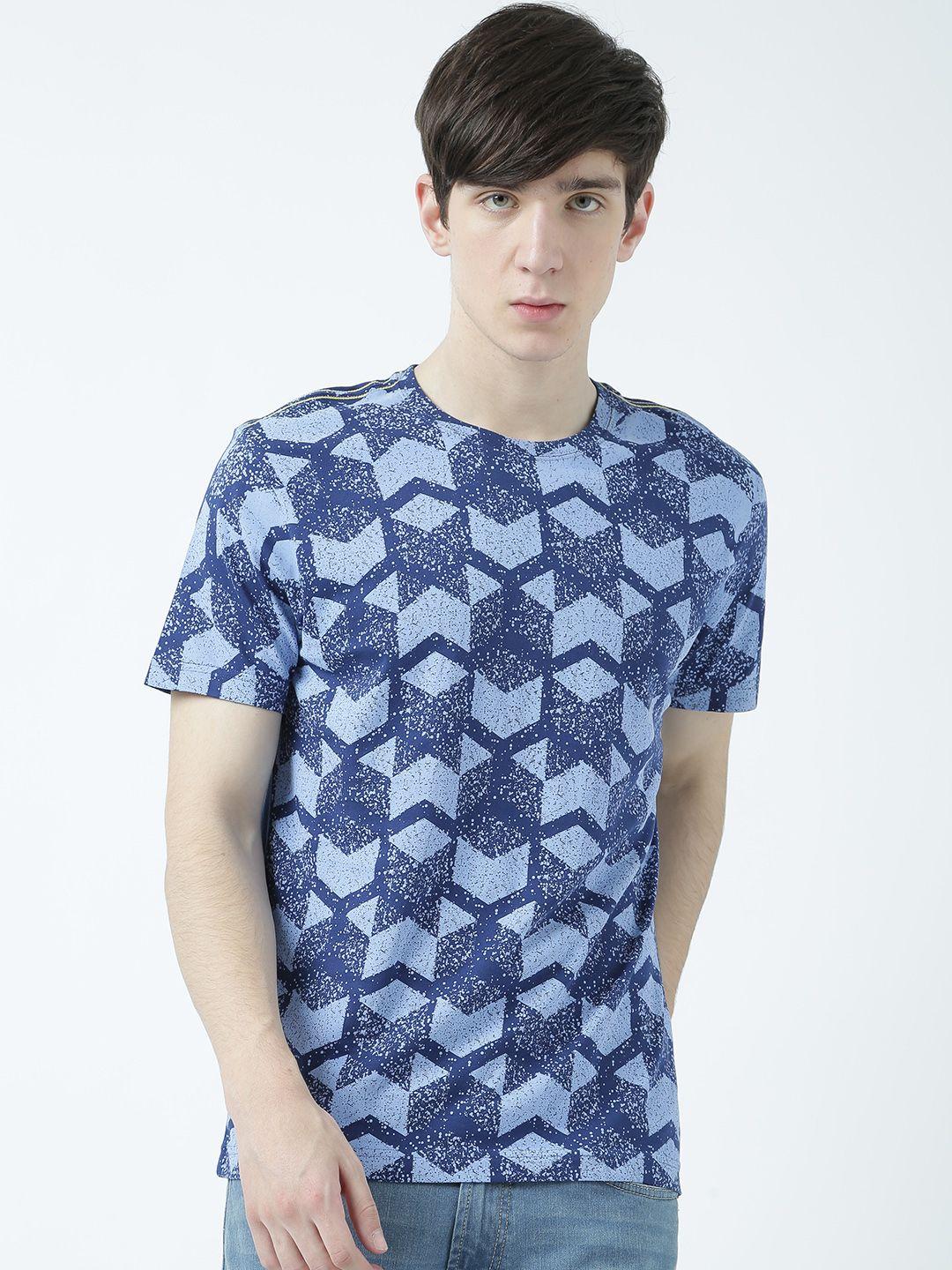 huetrap men blue printed round neck t-shirt