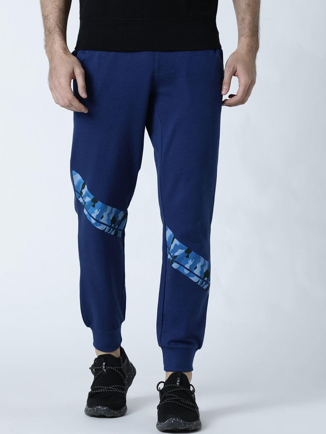 huetrap men blue solid straight fit joggers