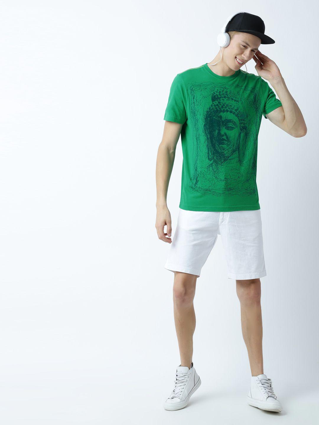 huetrap men green printed round neck t-shirt