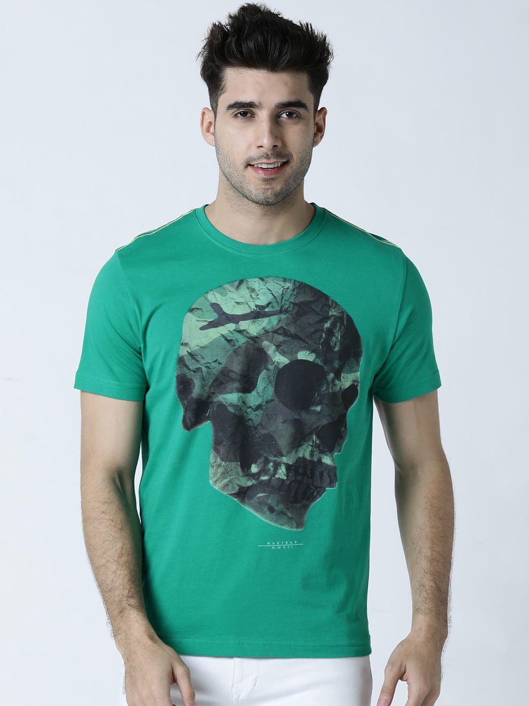 huetrap men green printed round neck t-shirt
