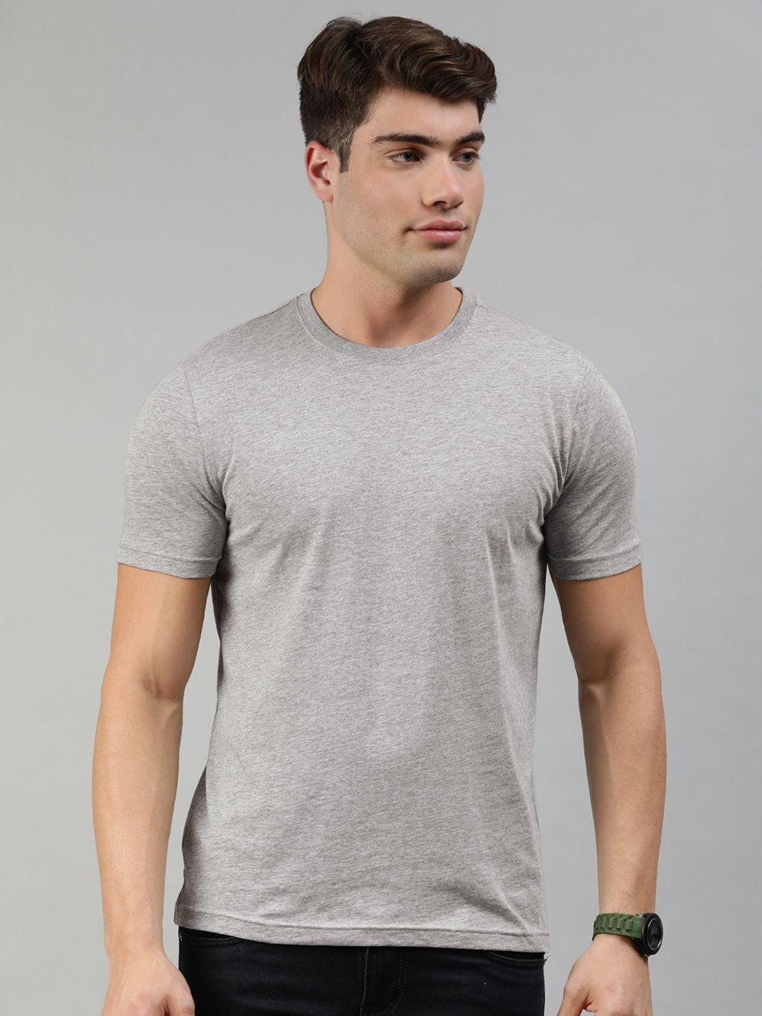 huetrap men grey melange solid pure cotton t-shirt
