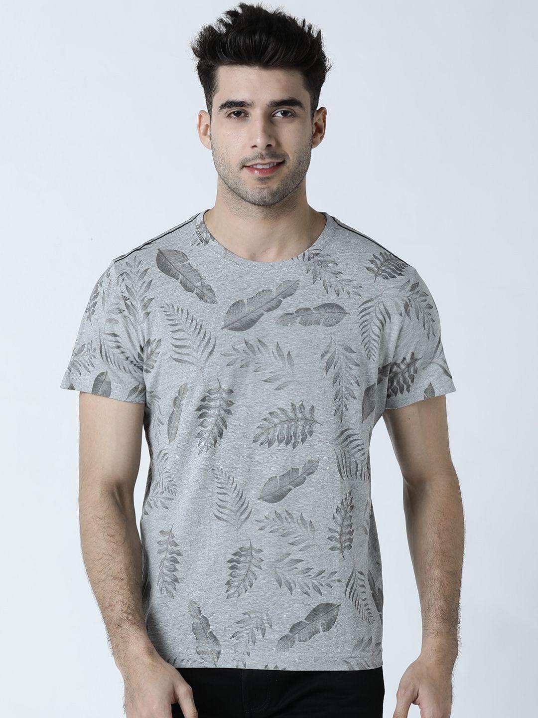 huetrap men grey printed round neck t-shirt