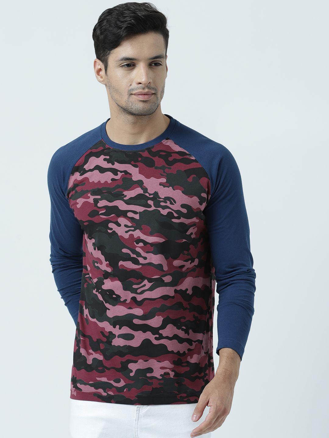 huetrap men maroon printed round neck t-shirt