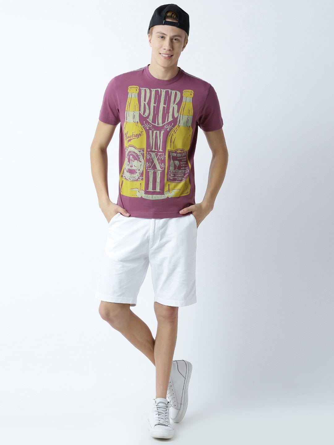 huetrap men mauve printed round neck t-shirt