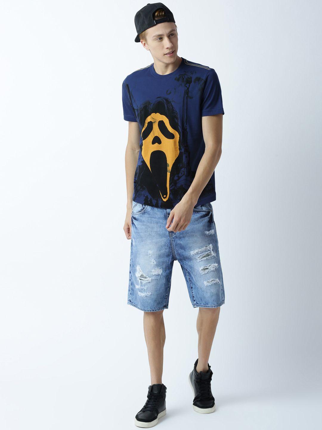 huetrap men navy blue printed t-shirt