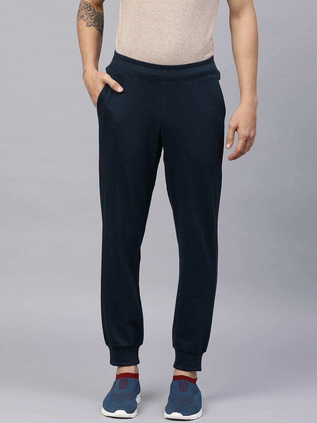 huetrap men navy blue solid joggers