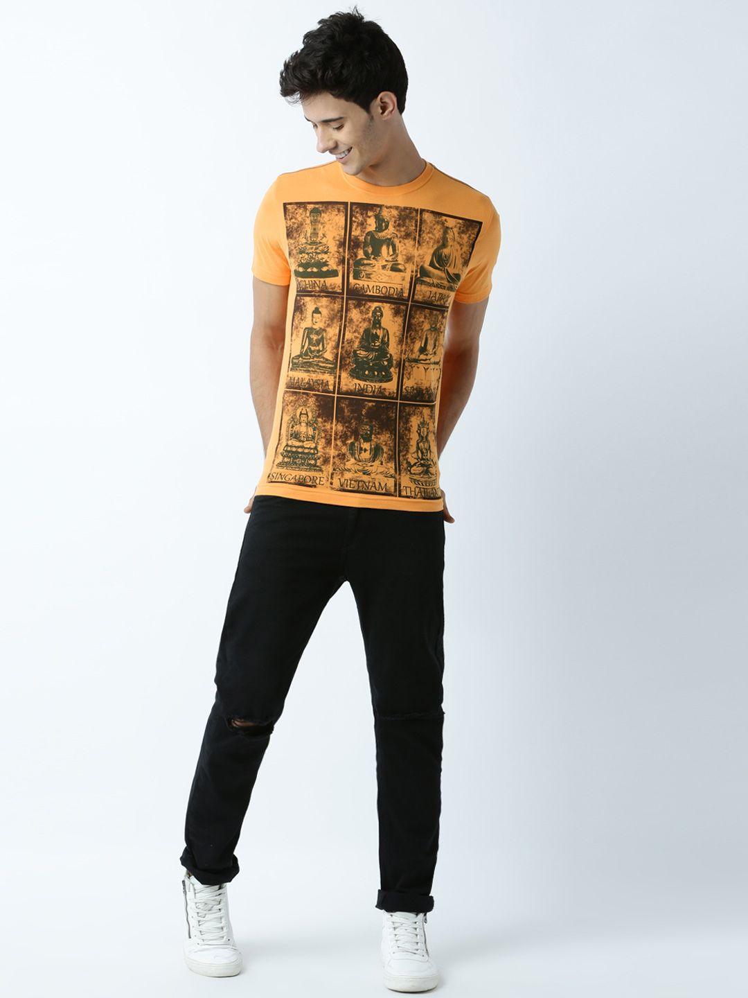 huetrap men orange printed t-shirt