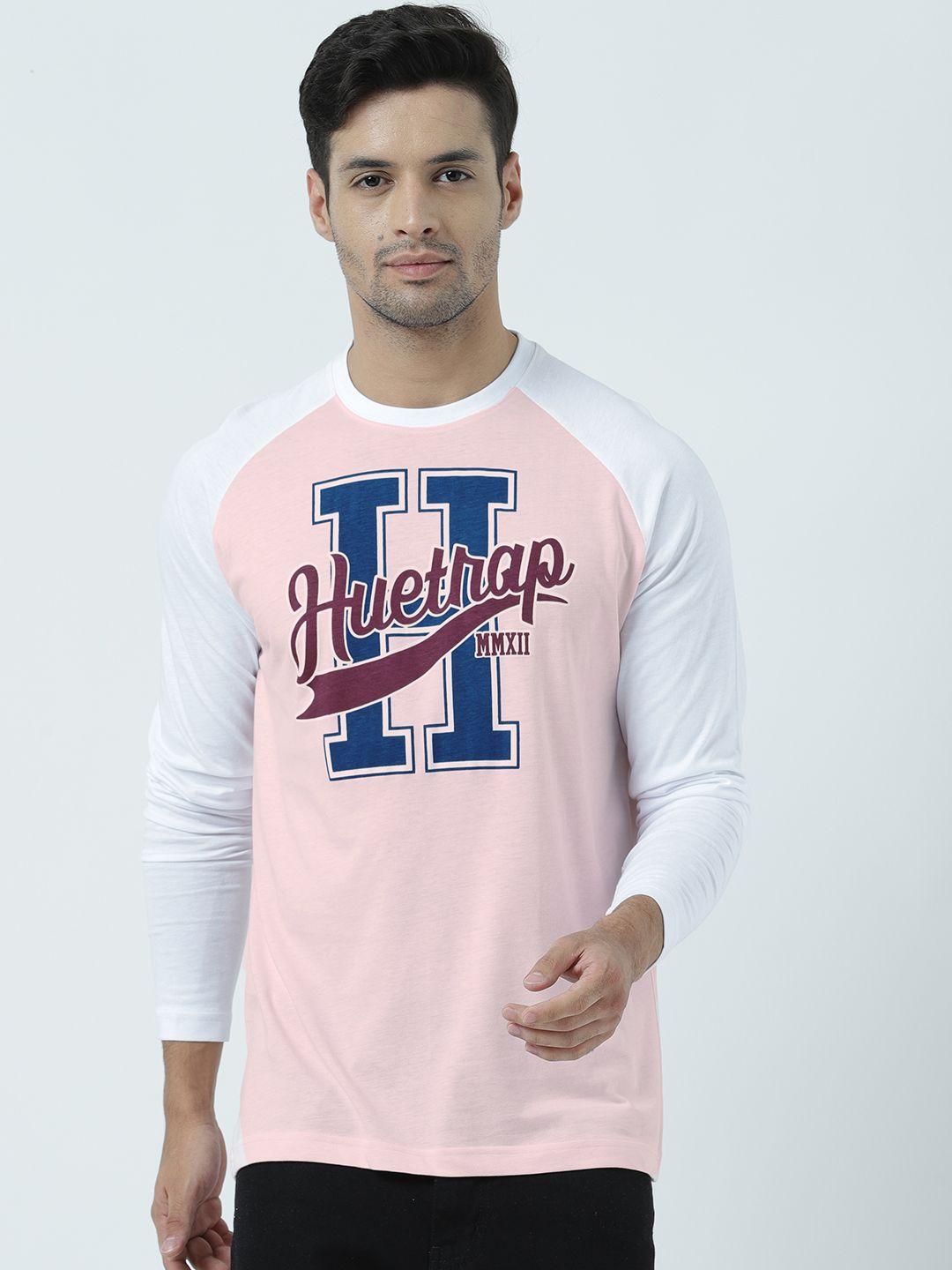 huetrap men pink printed round neck t-shirt