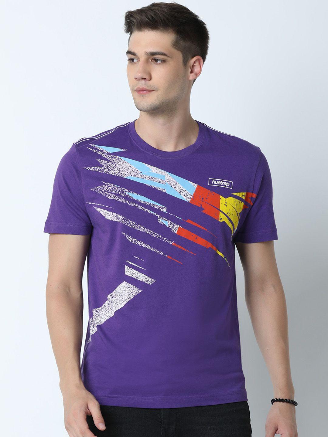 huetrap men purple printed round neck t-shirt