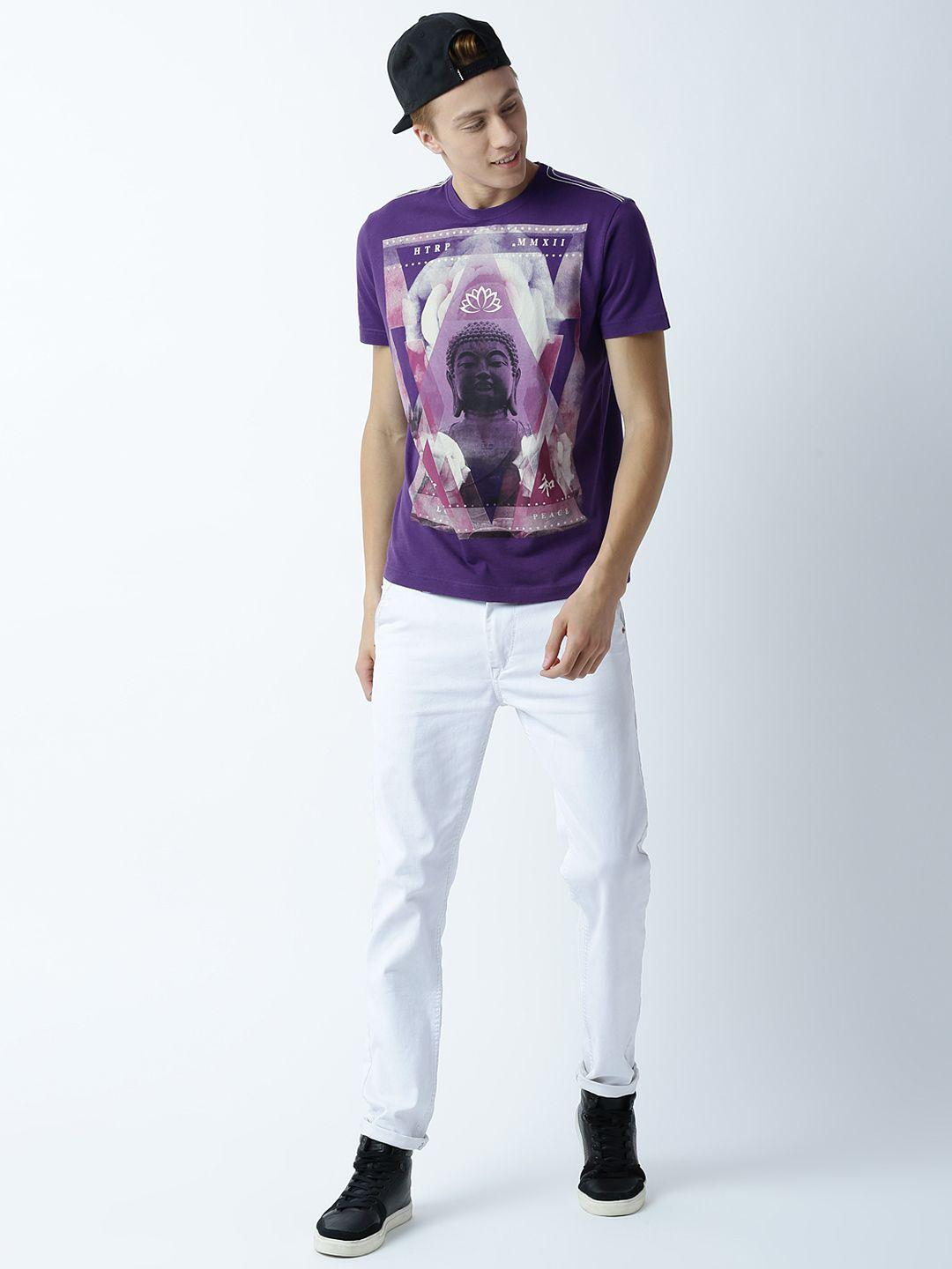 huetrap men purple printed t-shirt