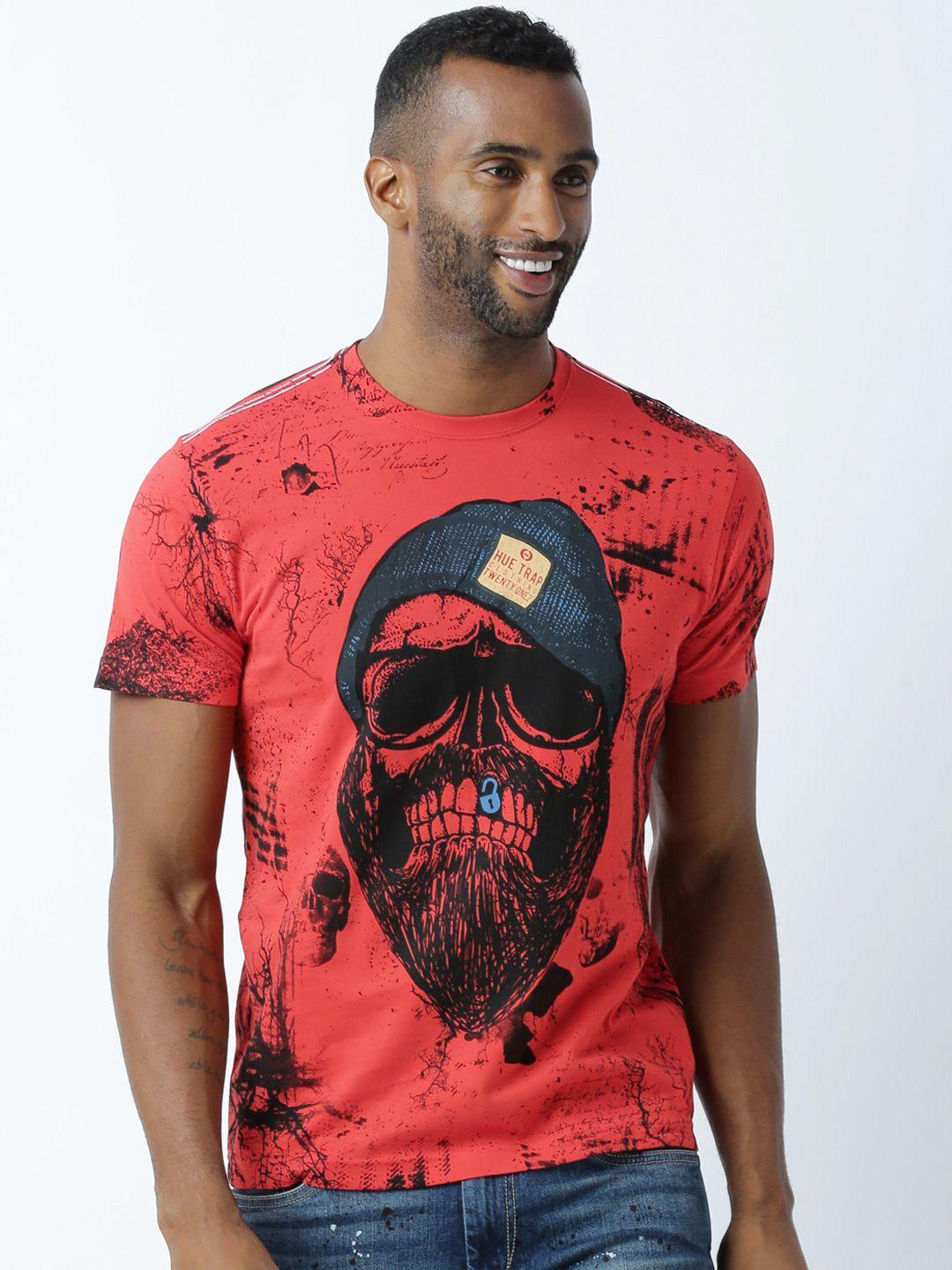 huetrap men red printed round neck t-shirt