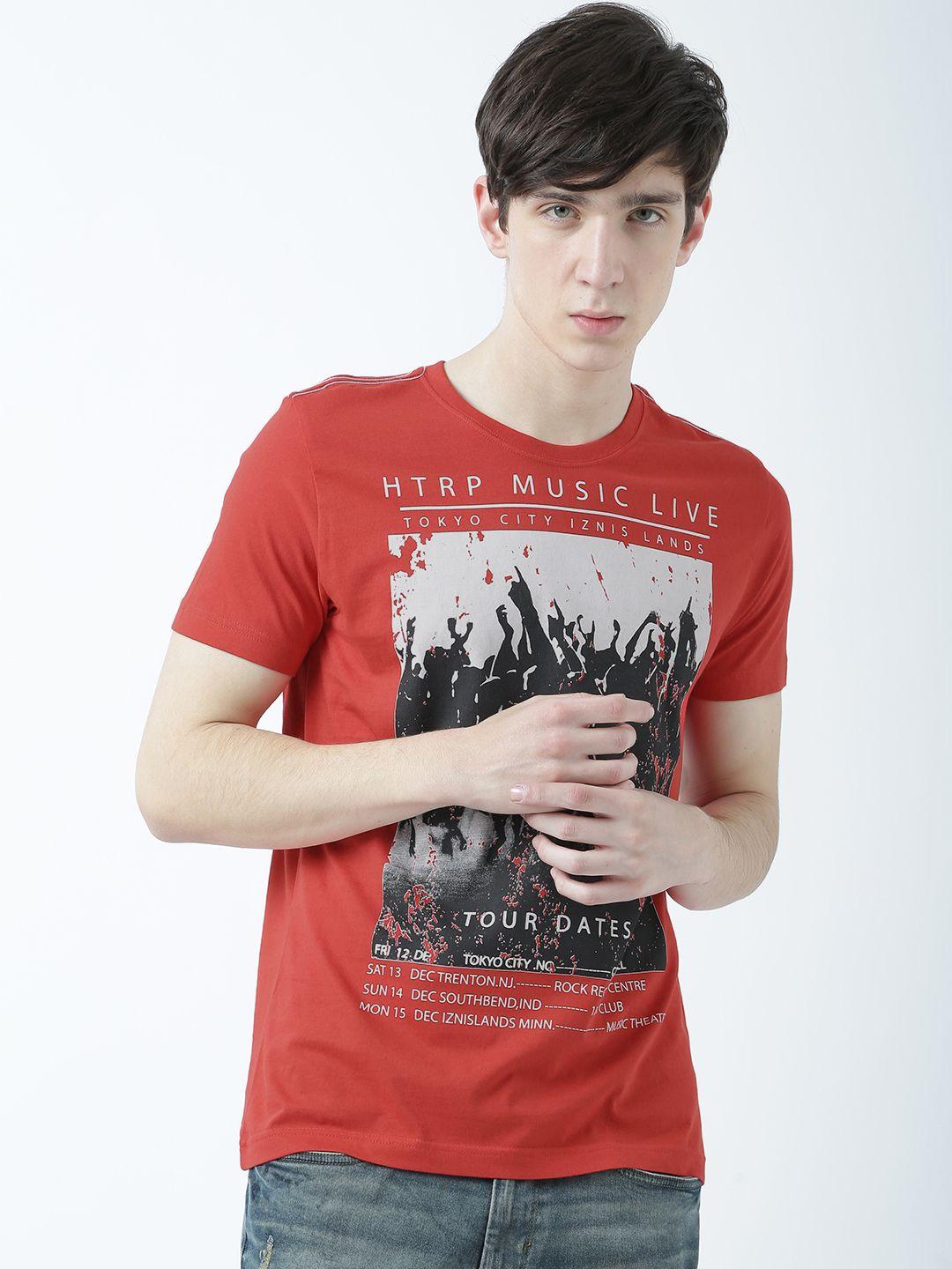 huetrap men red printed round neck t-shirt