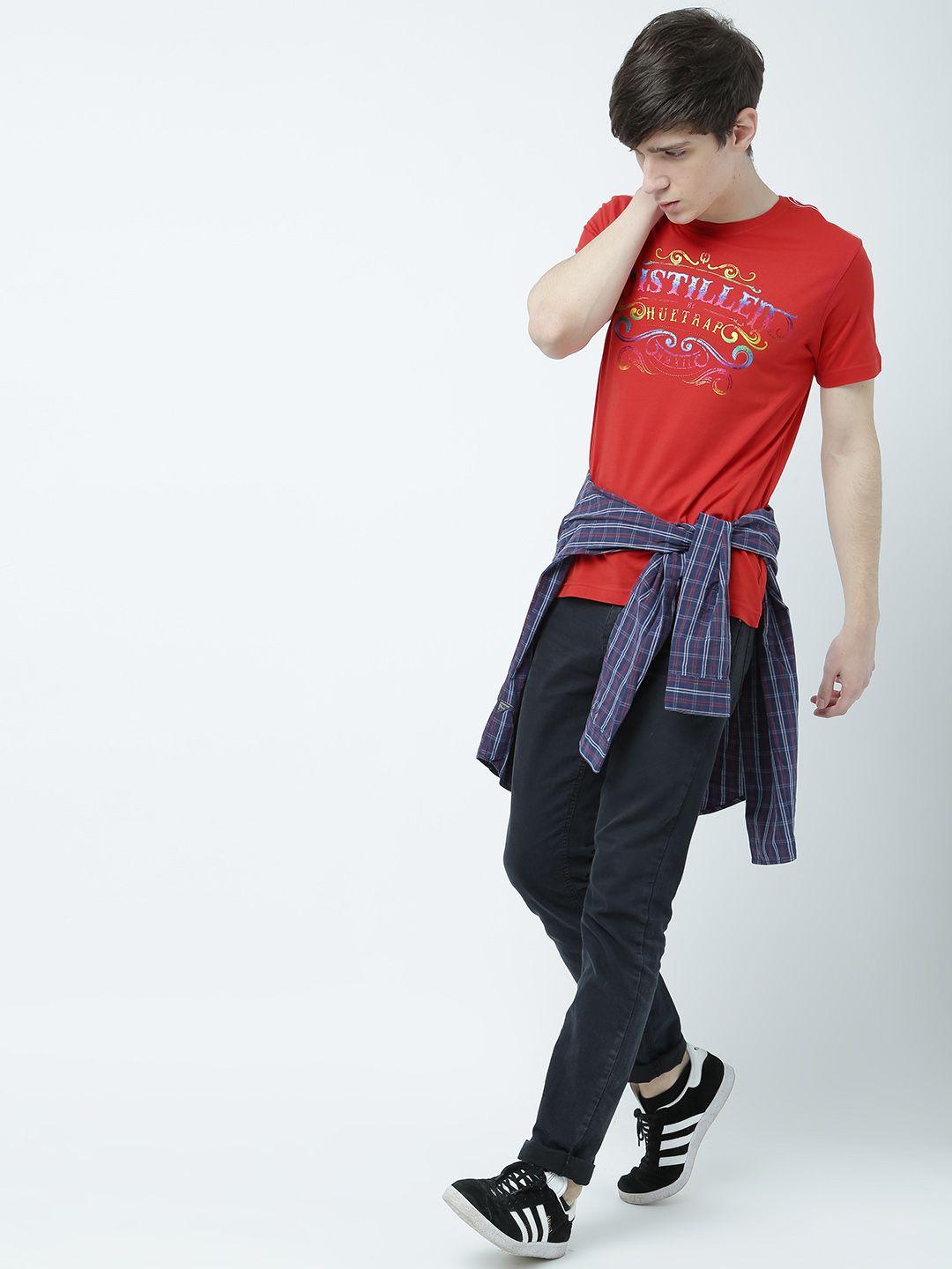 huetrap men red printed round neck t-shirt