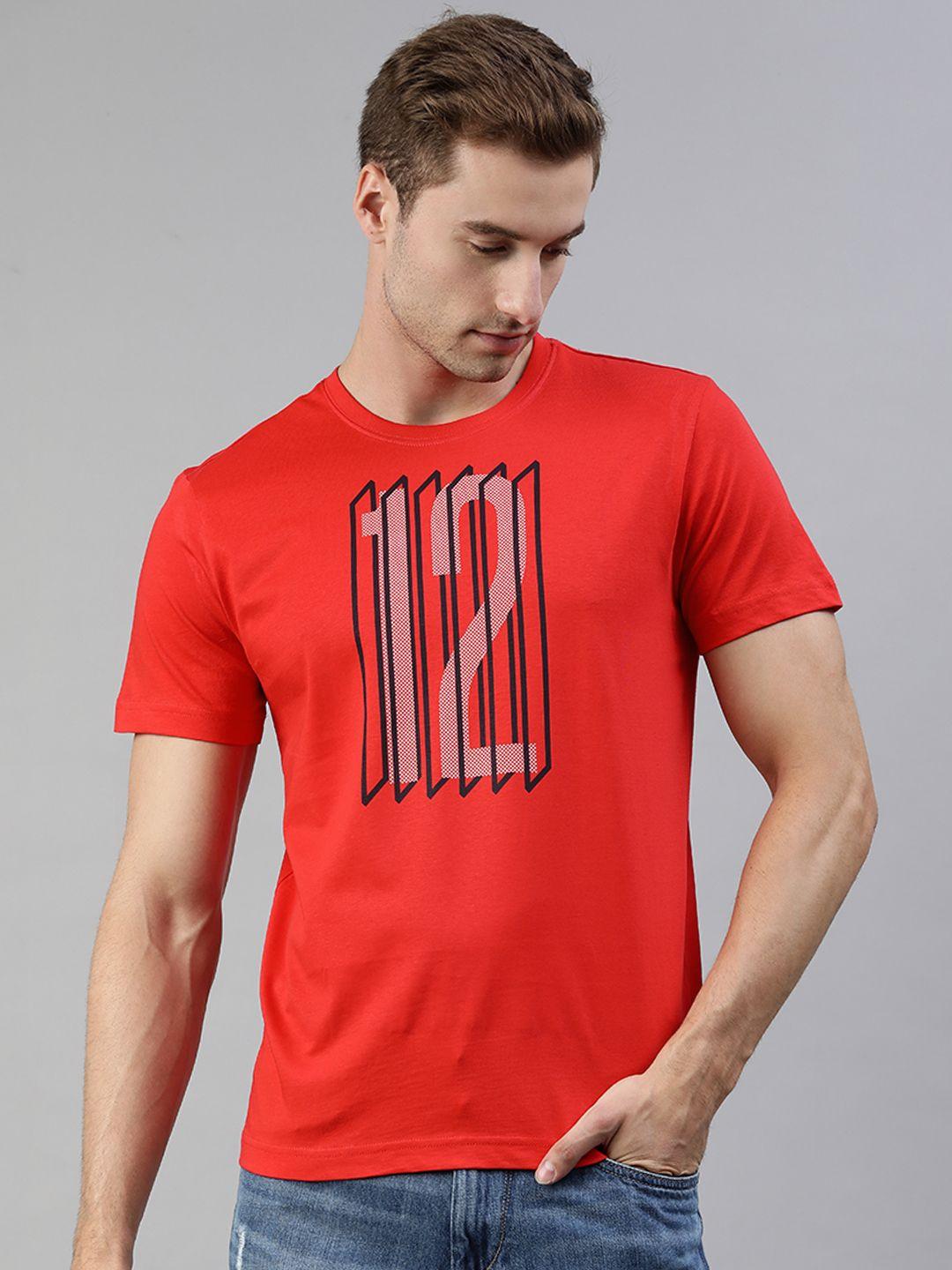 huetrap men red typography printed pure cotton t-shirt