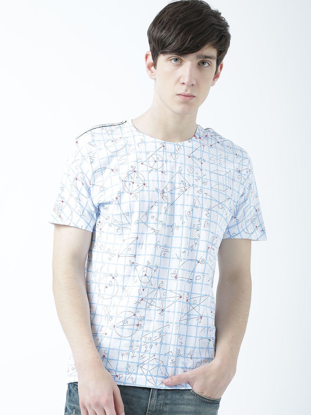 huetrap men white & blue printed round neck t-shirt