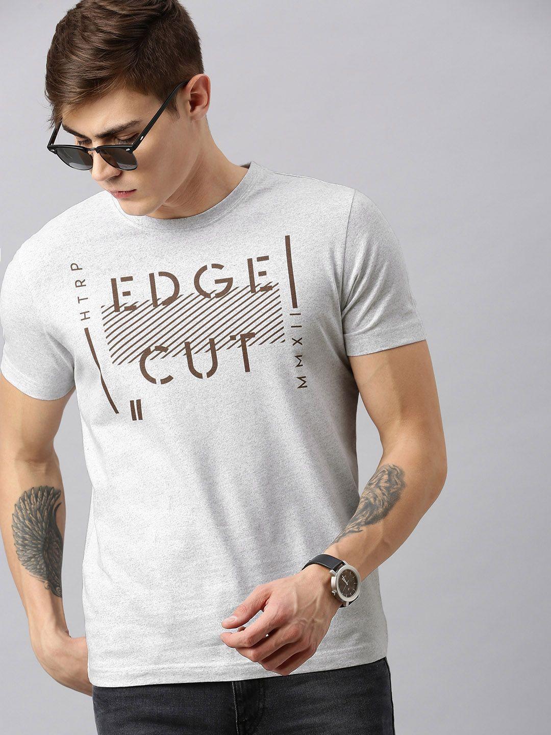 huetrap men white printed round neck sustainable t-shirt