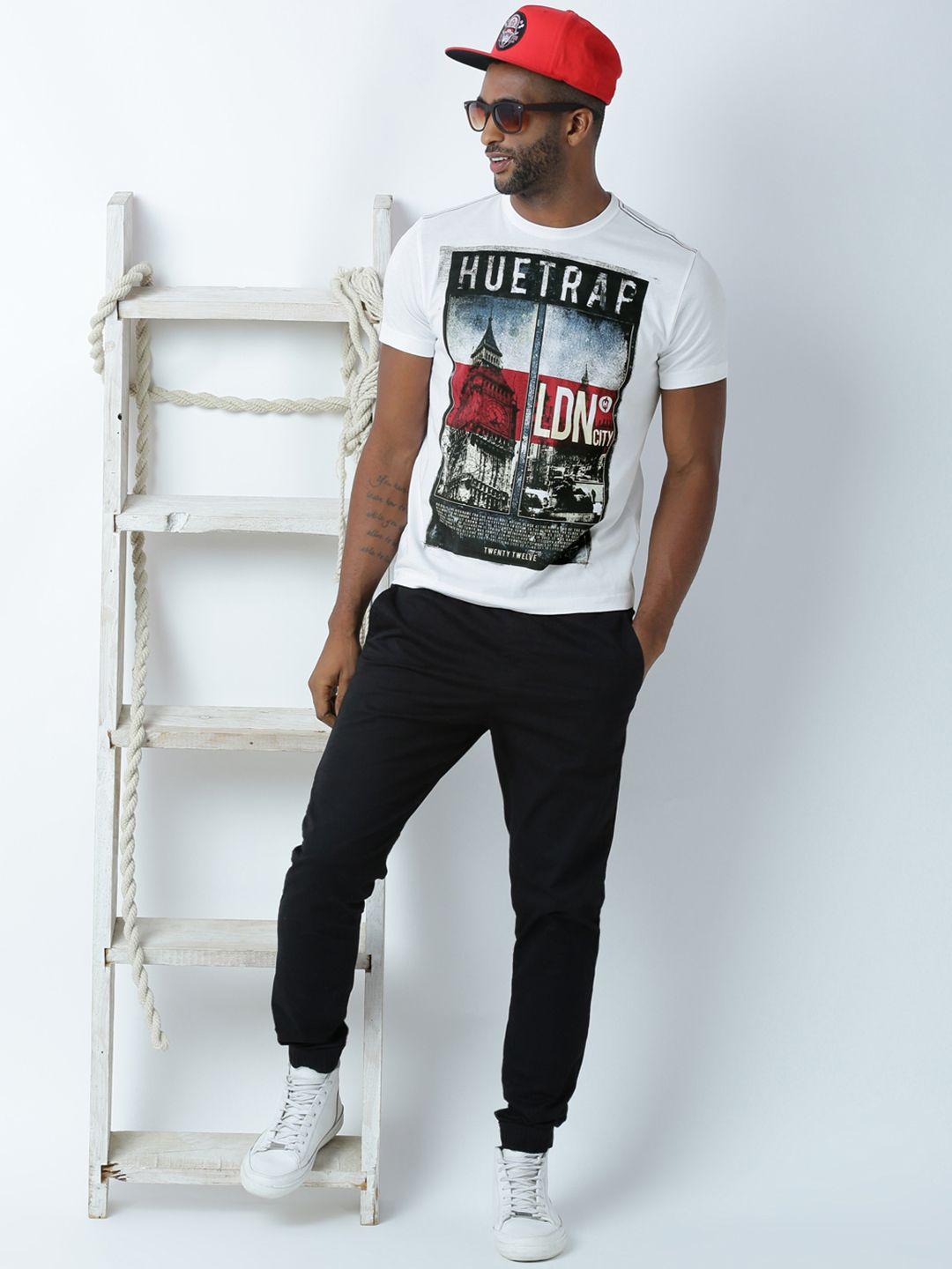 huetrap men white printed round neck t-shirt