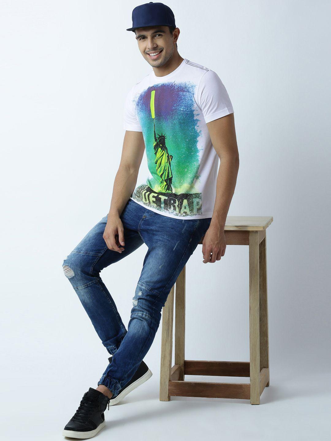 huetrap men white printed round neck t-shirt