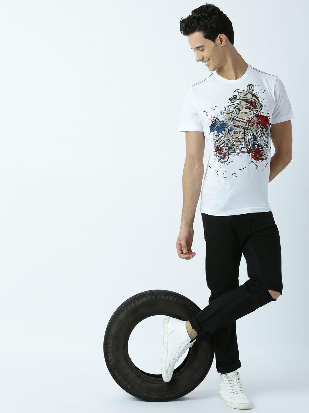 huetrap men white printed round neck t-shirt