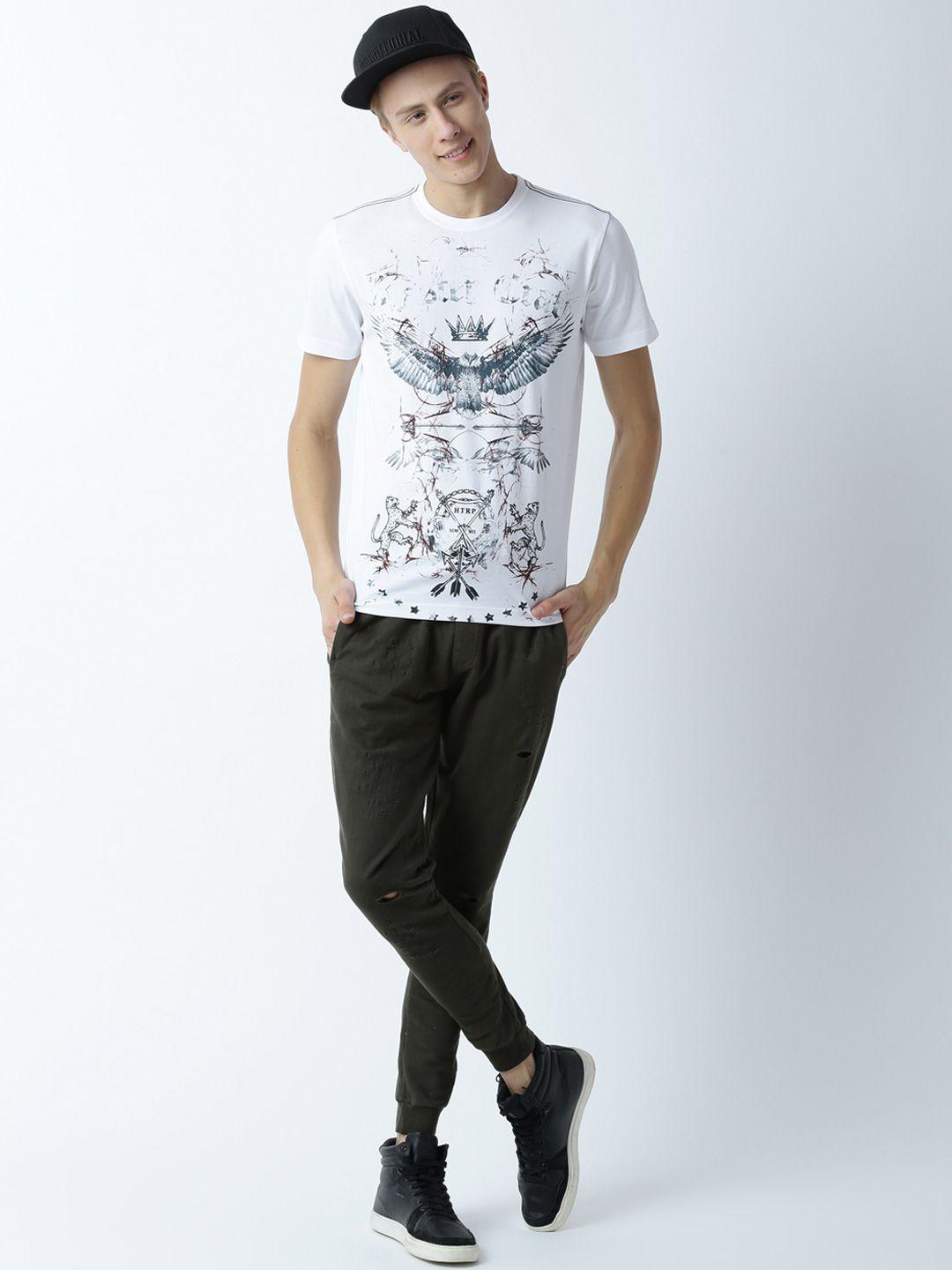 huetrap men white printed round neck t-shirt