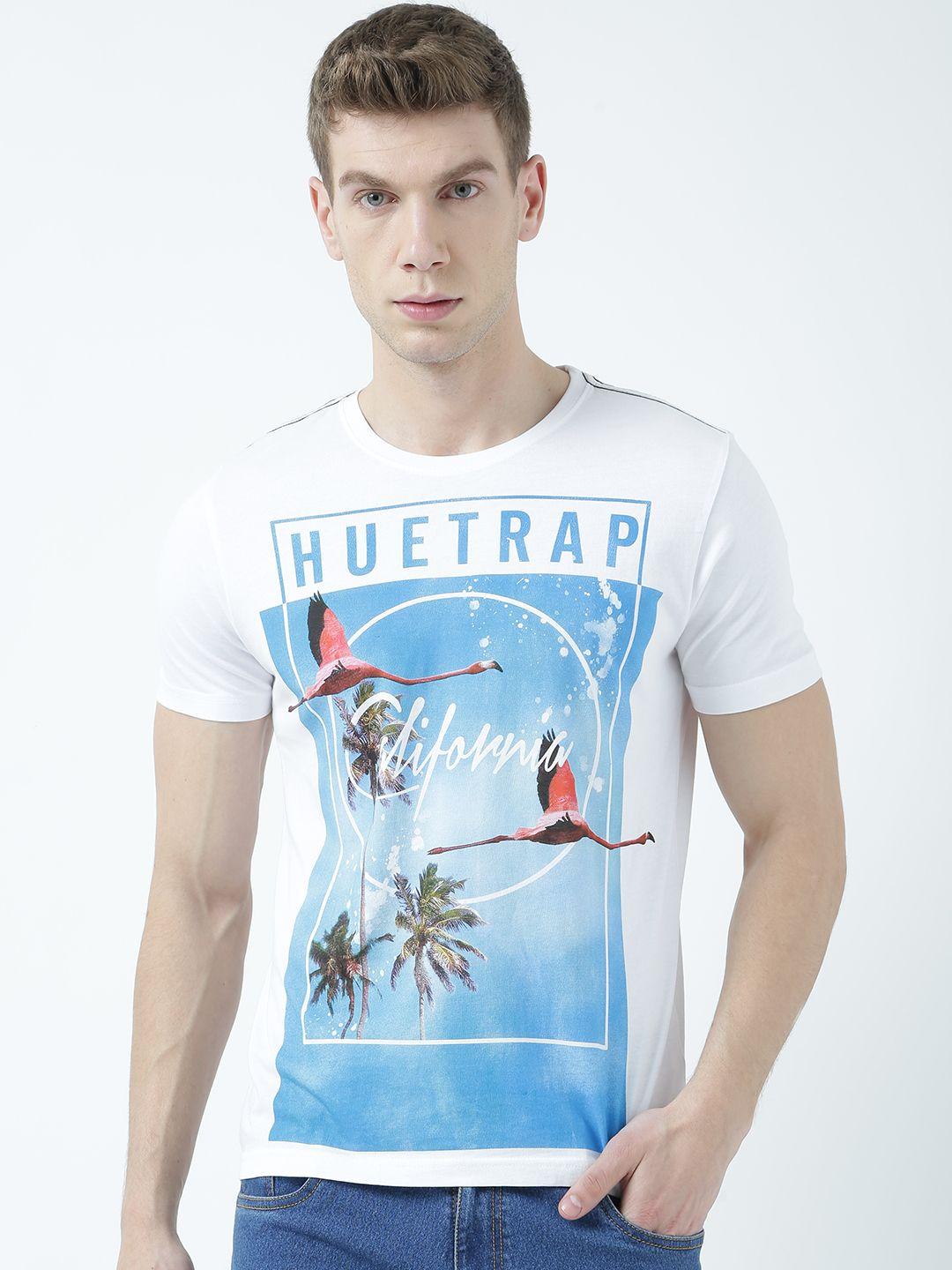 huetrap men white printed round neck t-shirt