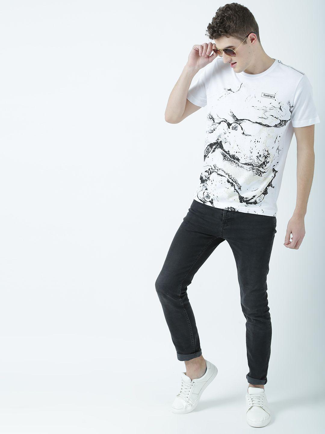 huetrap men white printed round neck t-shirt