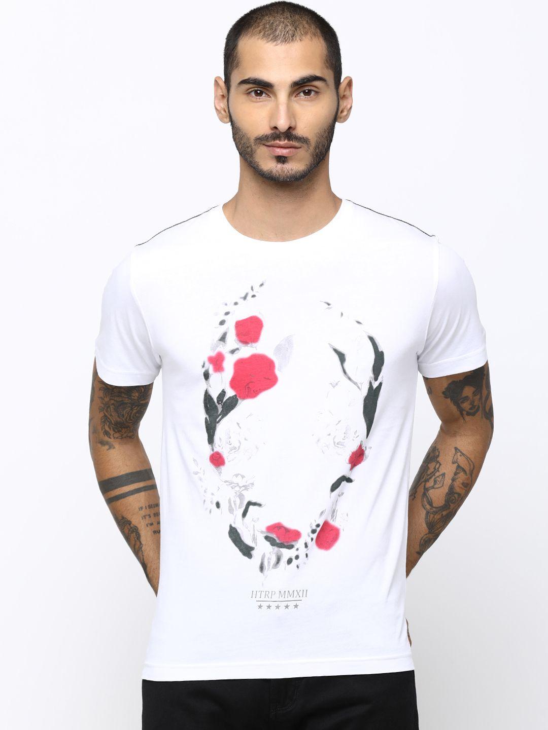 huetrap men white printed round neck t-shirt
