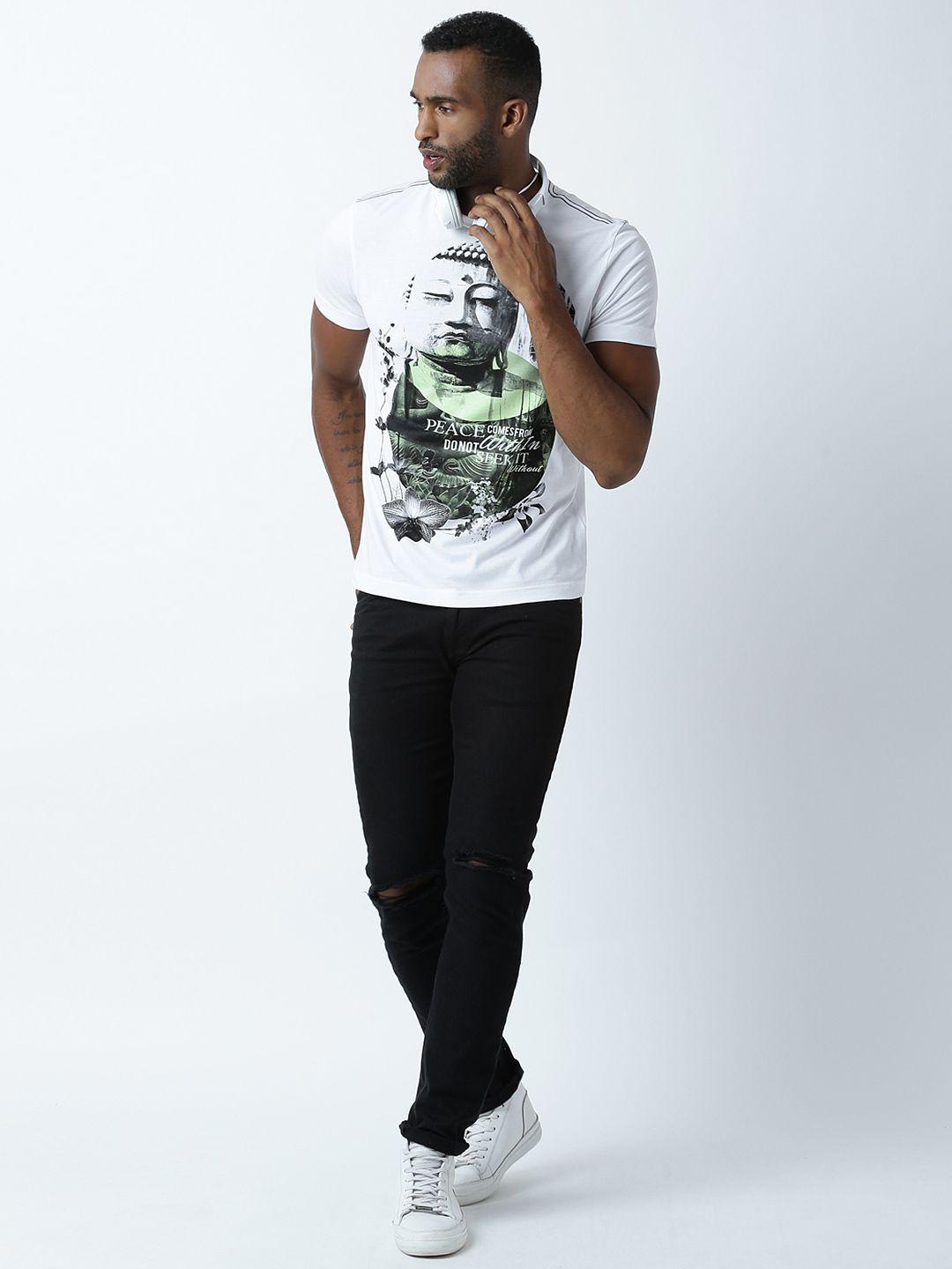 huetrap men white printed t-shirt