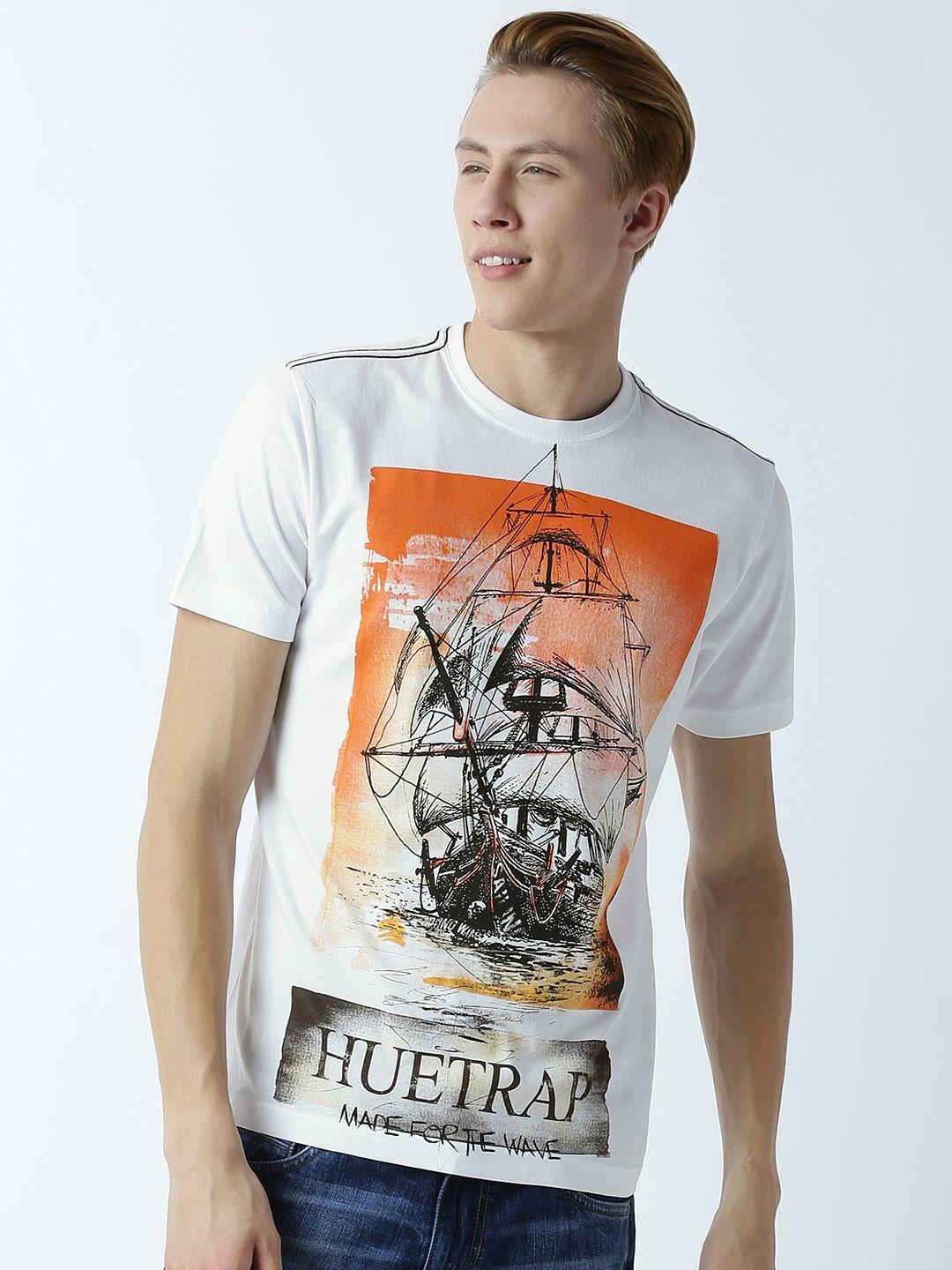 huetrap men white printed t-shirt