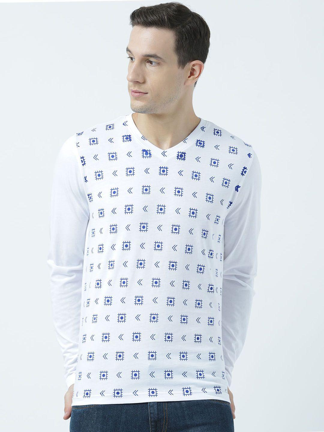 huetrap men white printed v-neck t-shirt