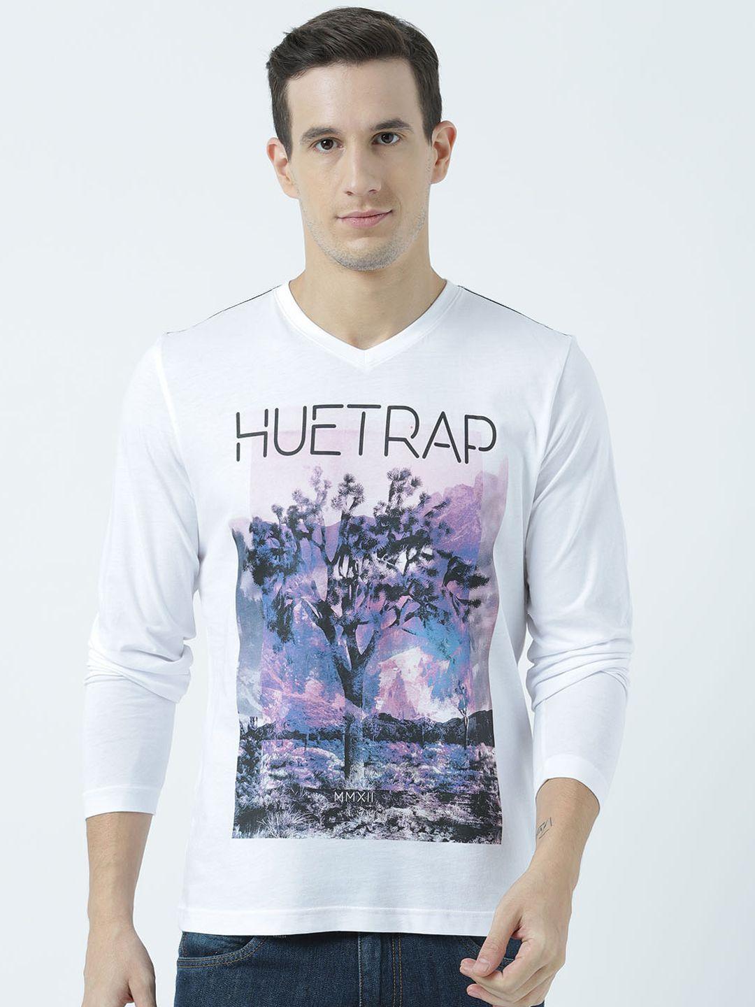 huetrap men white printed v-neck t-shirt