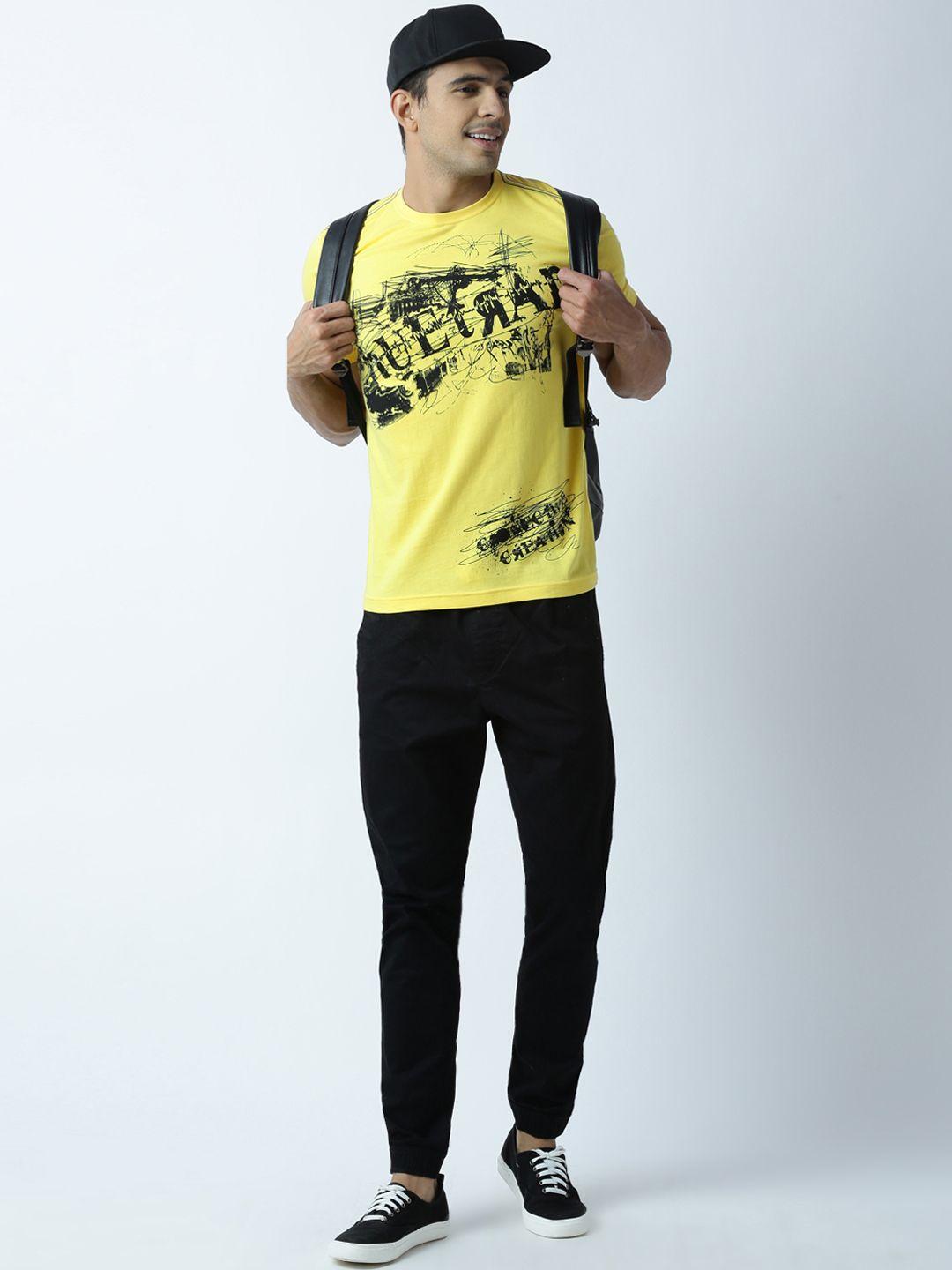 huetrap men yellow printed round neck t-shirt