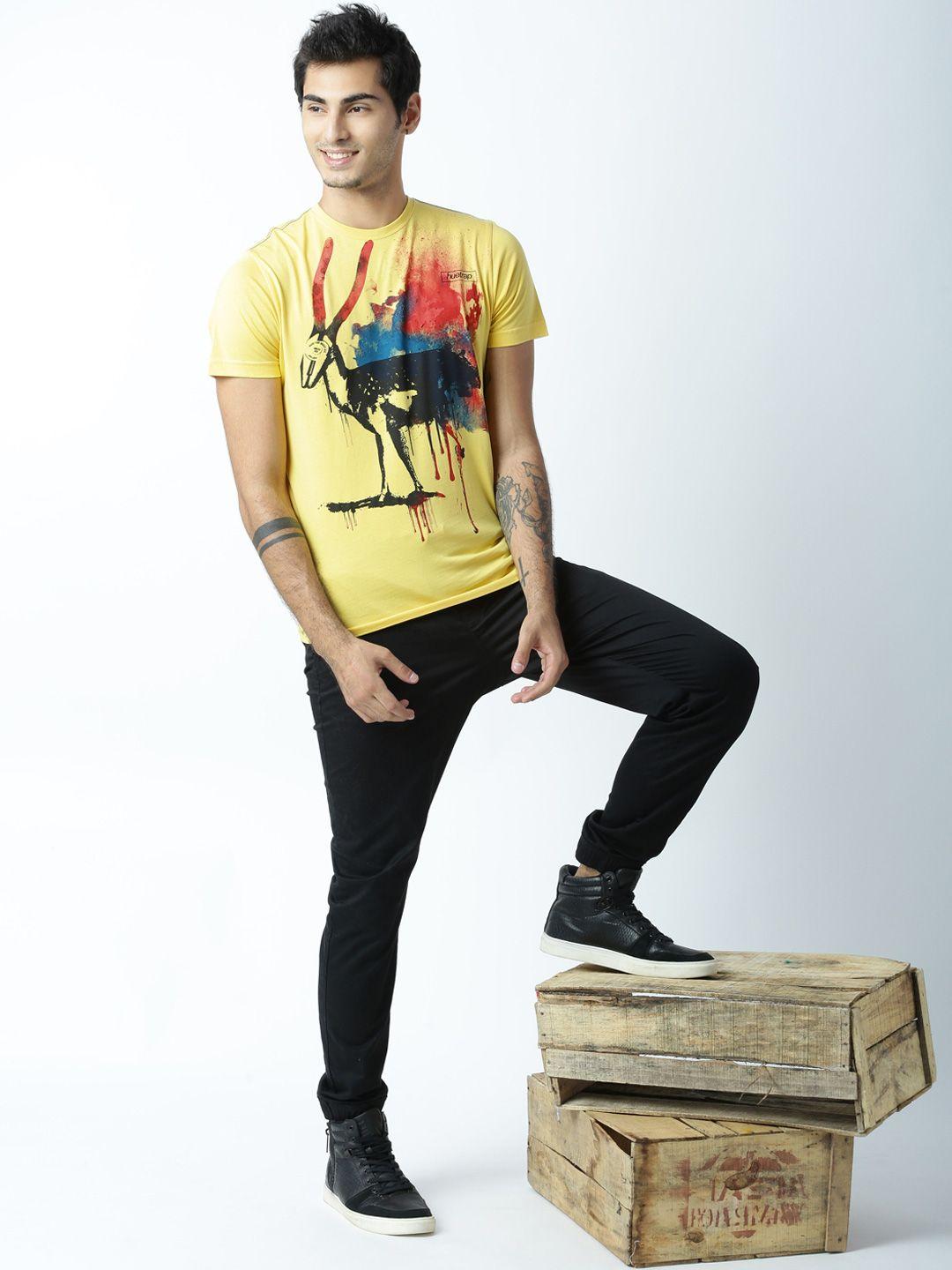 huetrap men yellow printed t-shirt