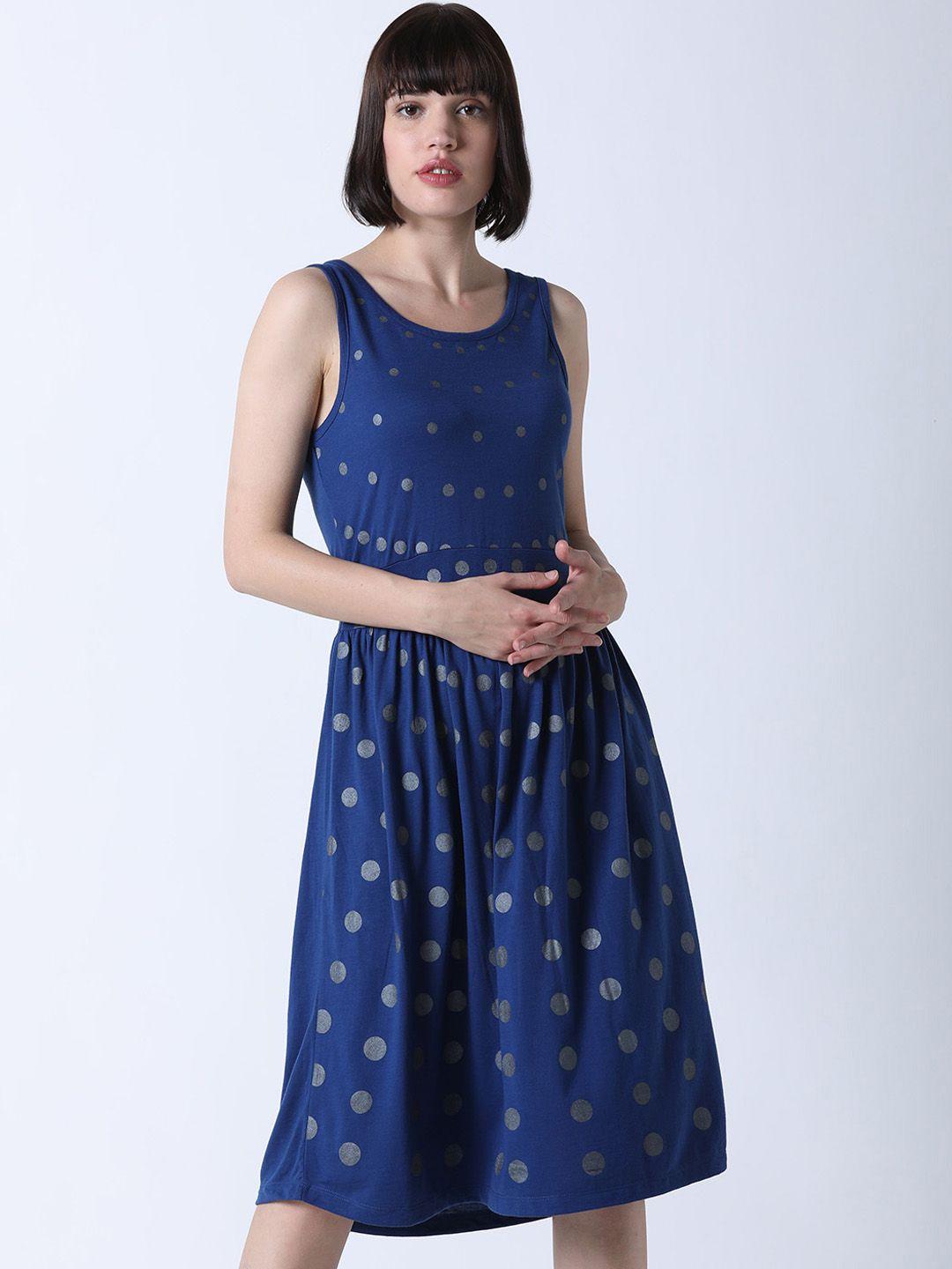 huetrap women blue printed fit and flare dress