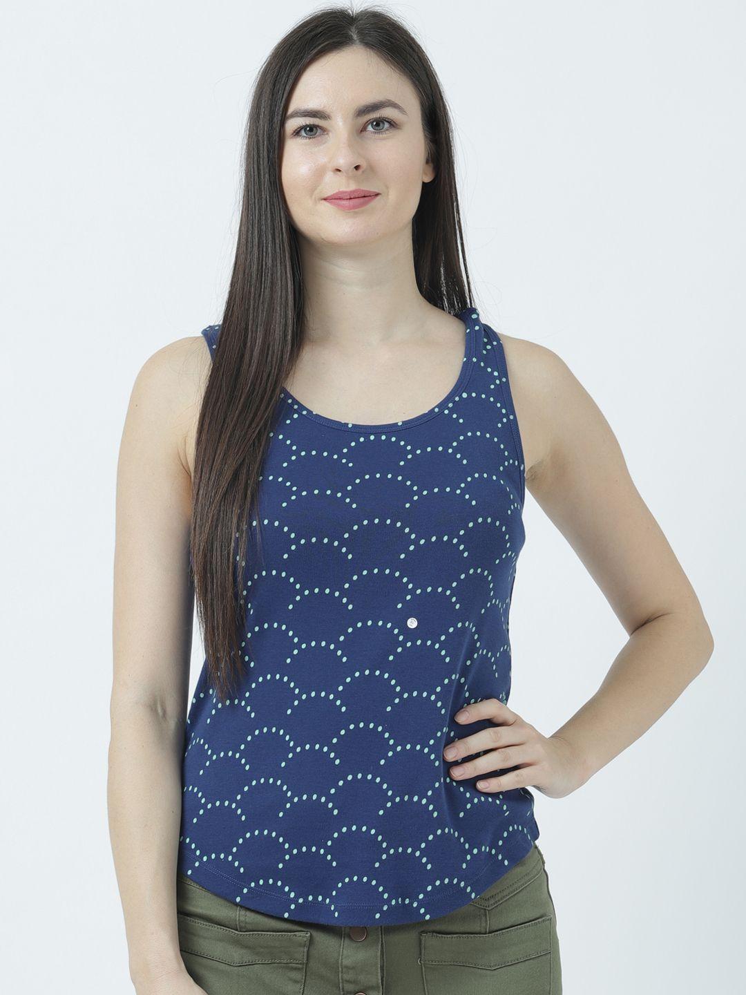 huetrap women blue printed tank top