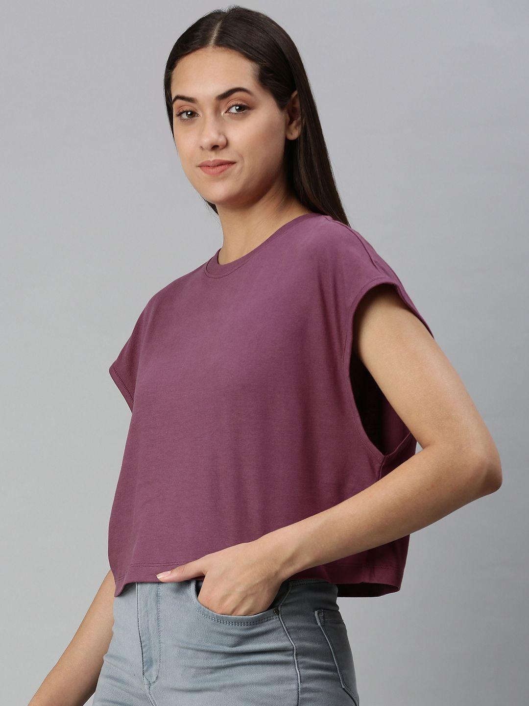 huetrap women cotton extended sleeves boxy crop t-shirt