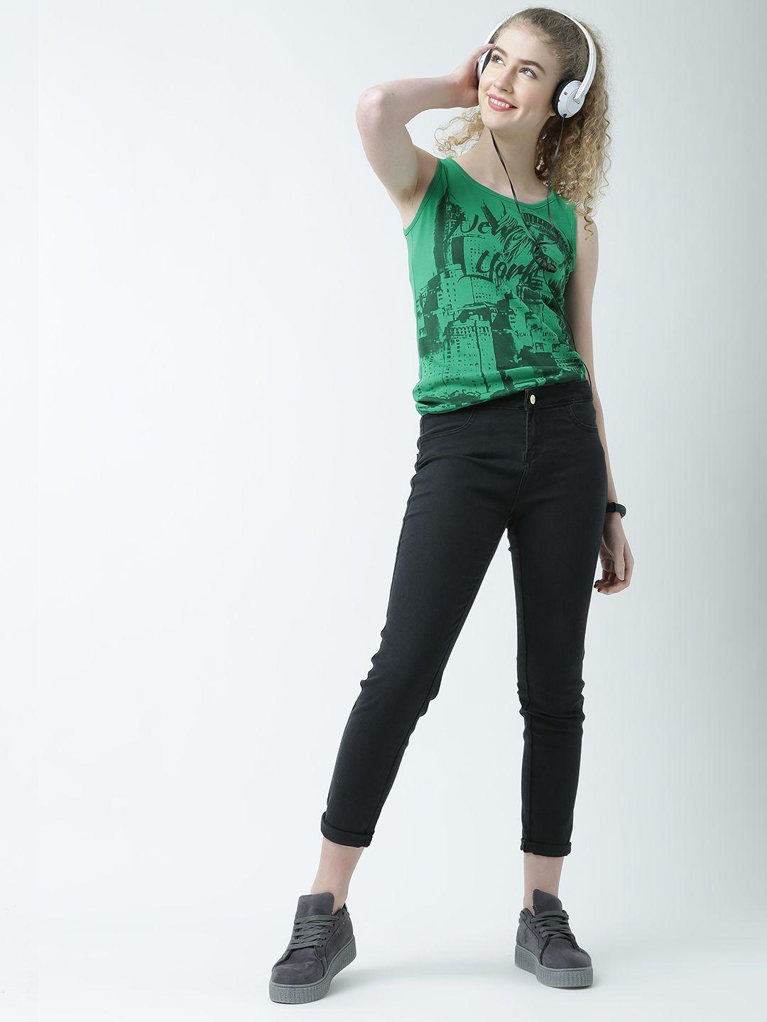 huetrap women green printed tank top