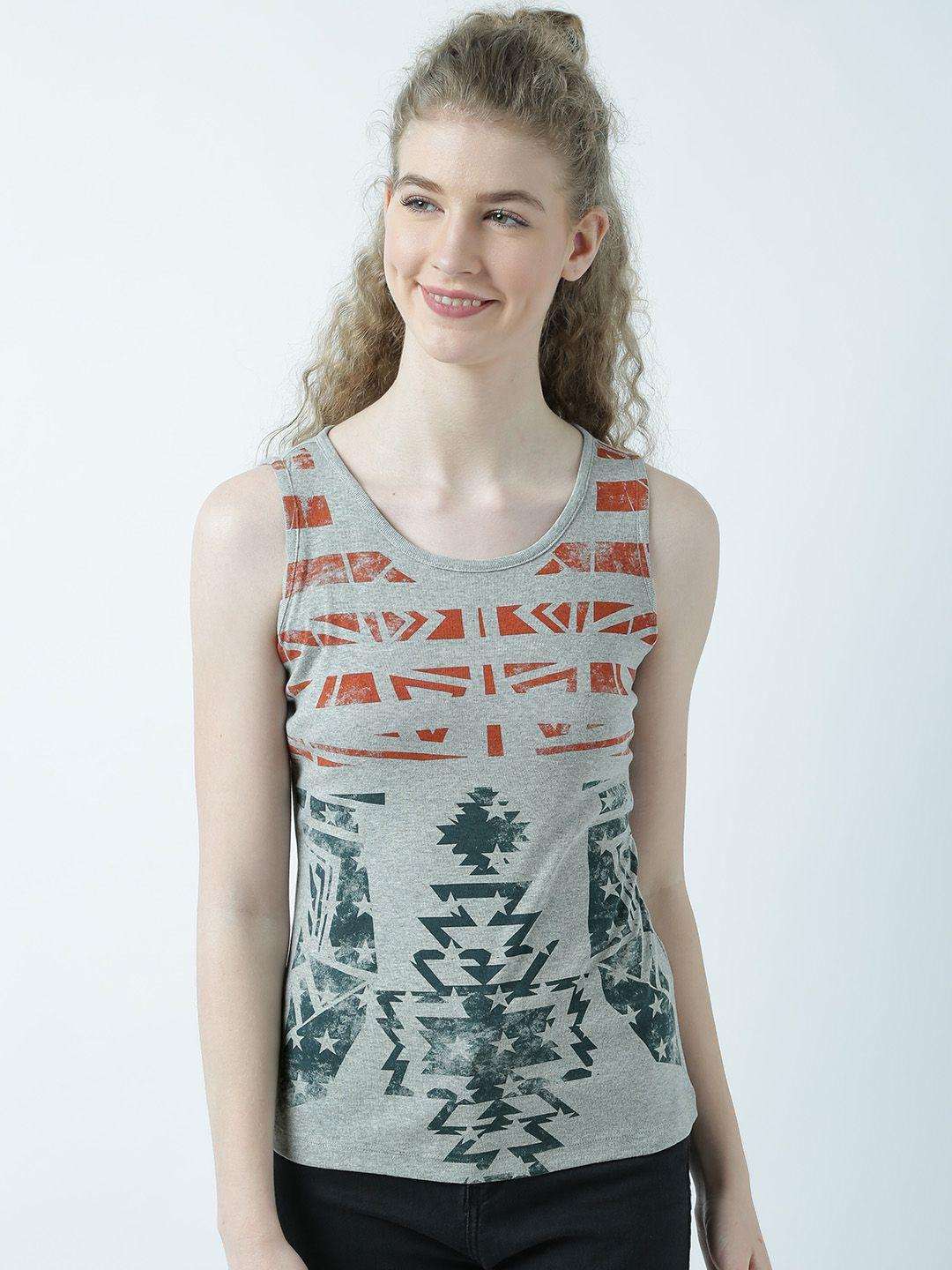 huetrap women grey melange printed tank top