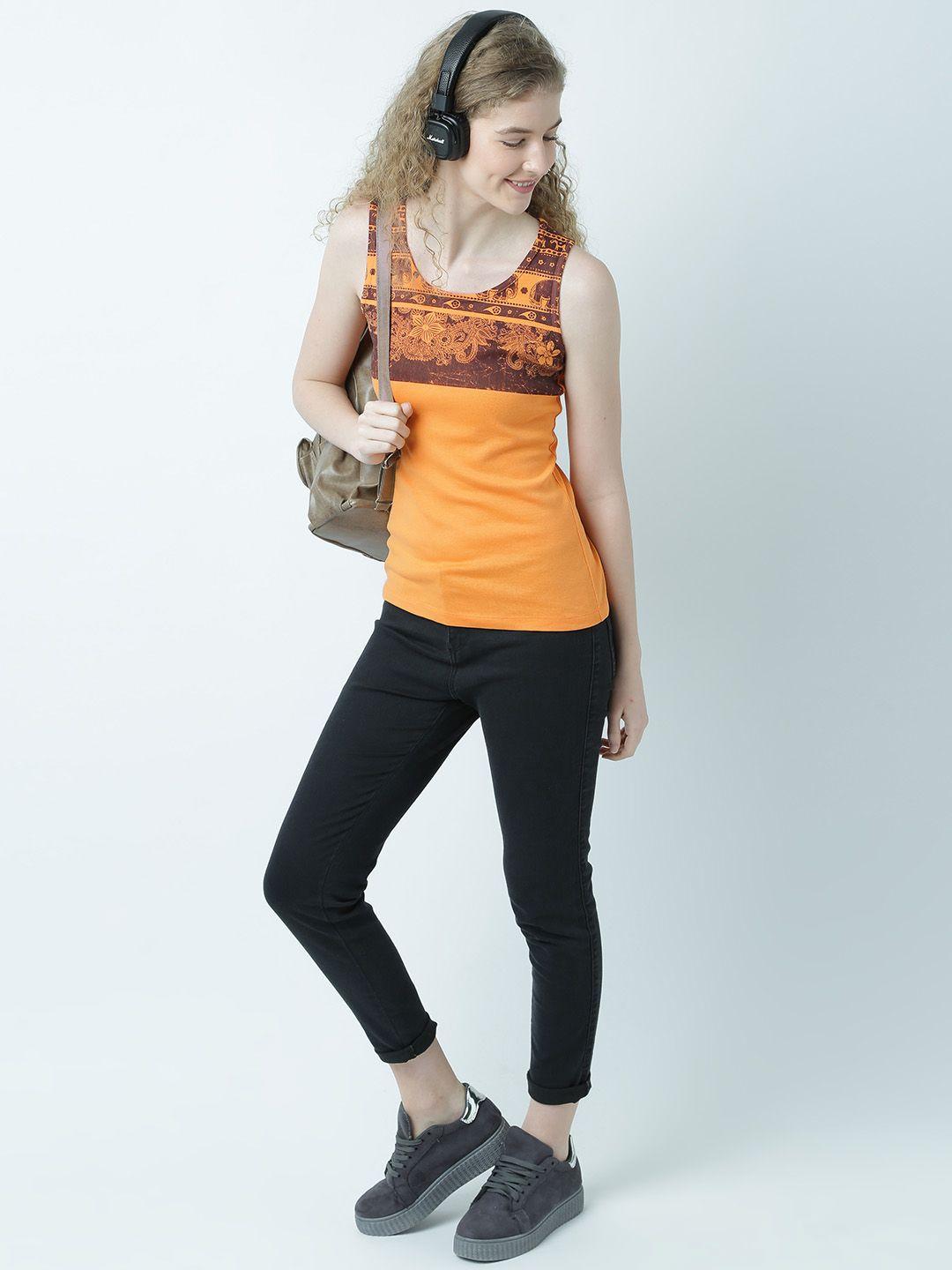 huetrap women orange printed tank pure cotton top